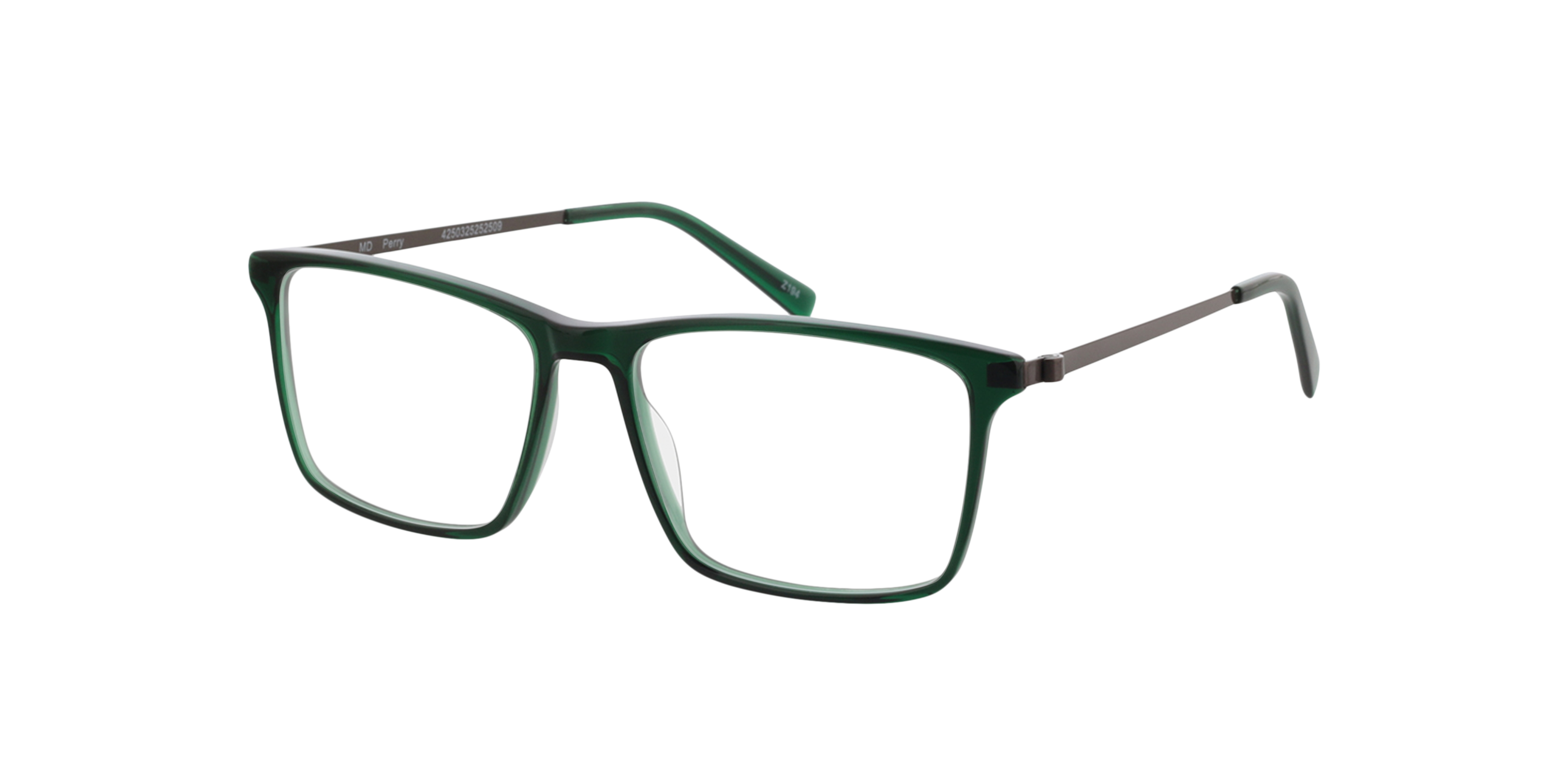 Perry Kristal donkergroen  &  mat gunmetal AcetaatEyeglass Frames van B24, Hoekweergave