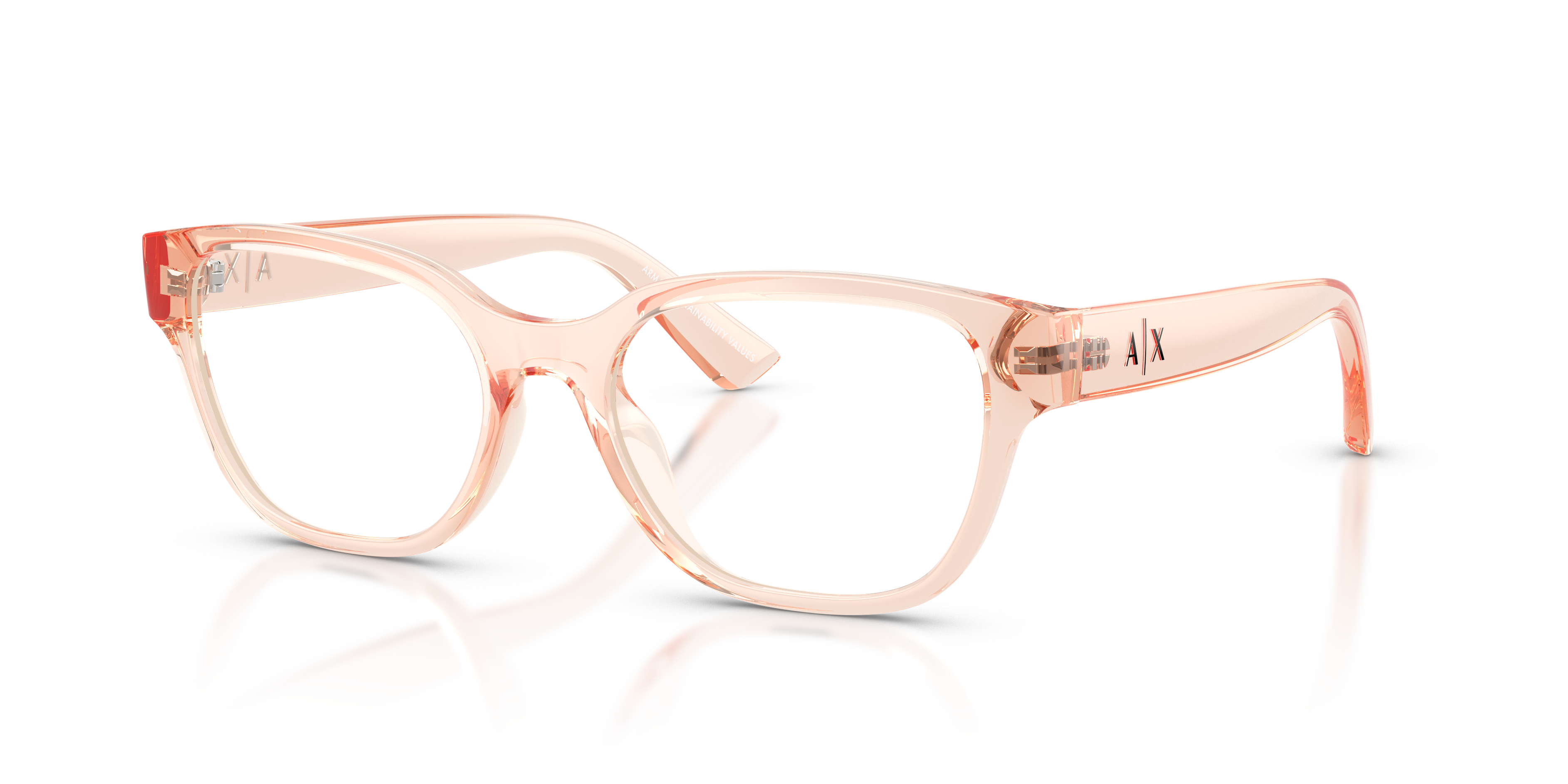 AX3134U Transparent Peach KunststofEyeglass Frames van B24, Hoekweergave