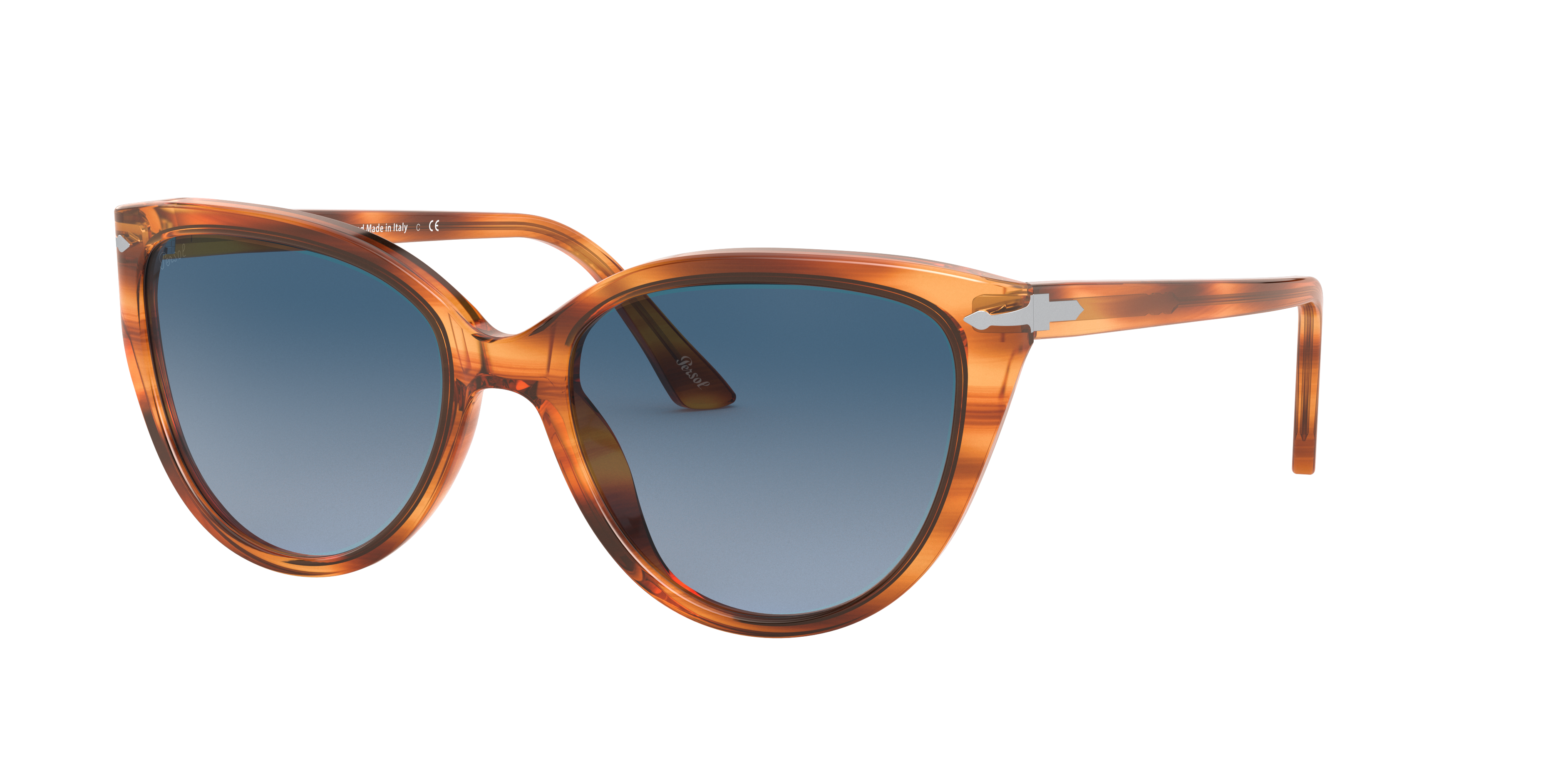 PO3251S Bruin Gestreept AcetaatSunglass Frames van B24, Hoekweergave