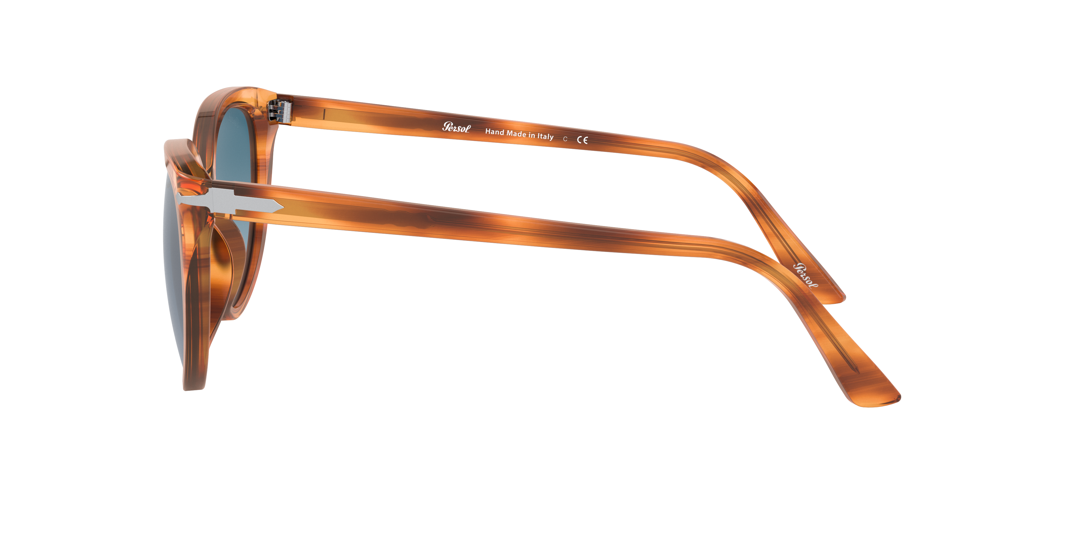 PO3251S Bruin Gestreept AcetaatSunglass Frames van B24, Zijaanzicht