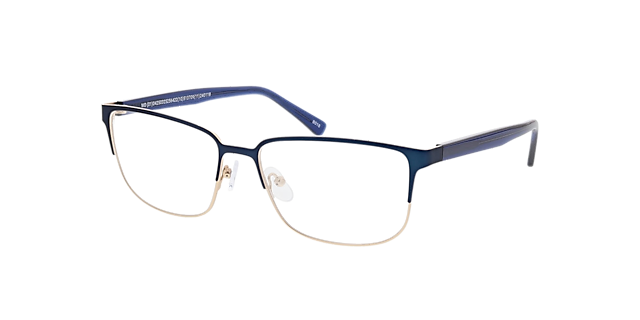 Nashville Dark Blue & Gold MetallEyeglass Frames von B24, Dreiviertelansicht