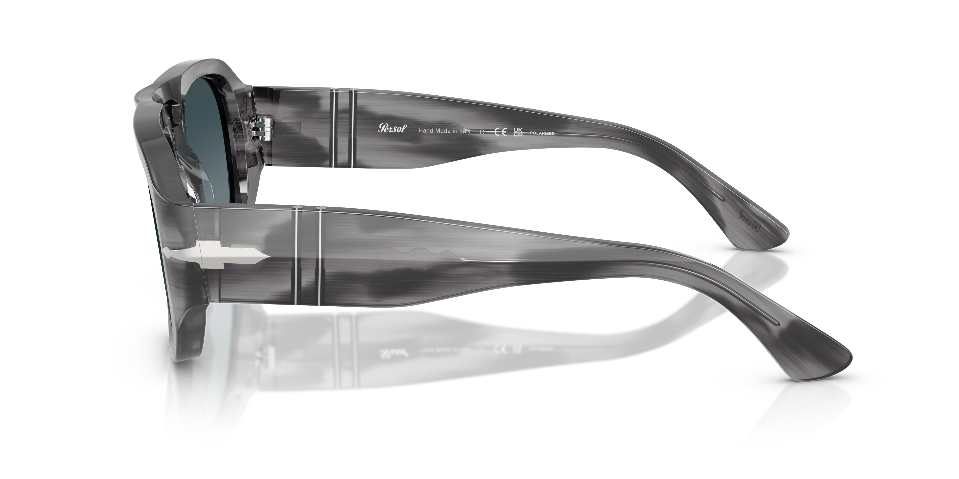 PO3373S Grau gestreift AcetatSunglass Frames von B24, Seitenansicht