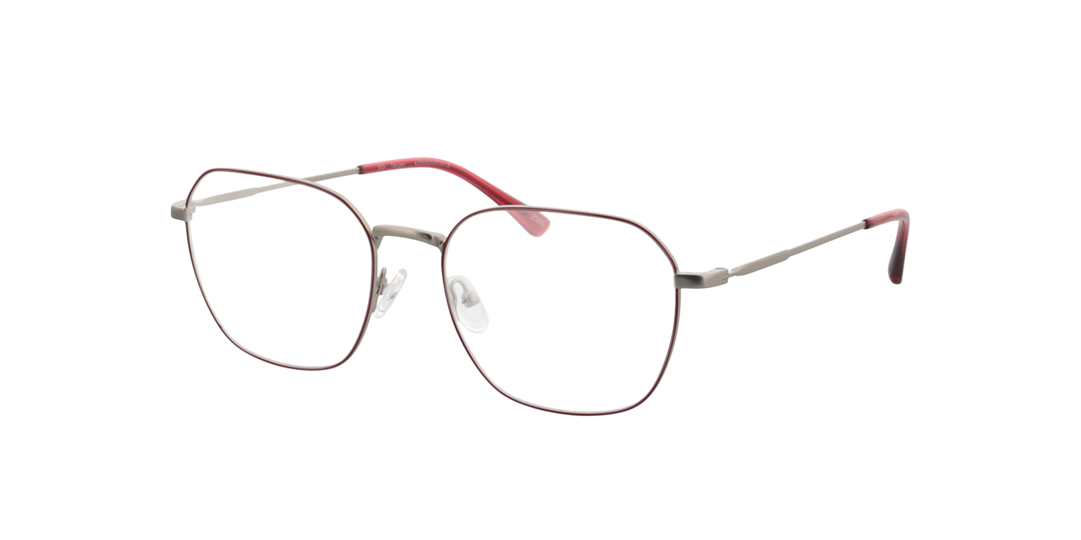 Tanger Matzilver  &  rood MetaalEyeglass Frames van B24, Hoekweergave