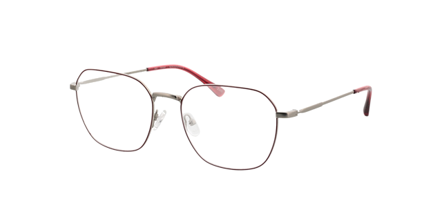 Tanger Matzilver  &  rood MetaalEyeglass Frames van B24, Hoekweergave