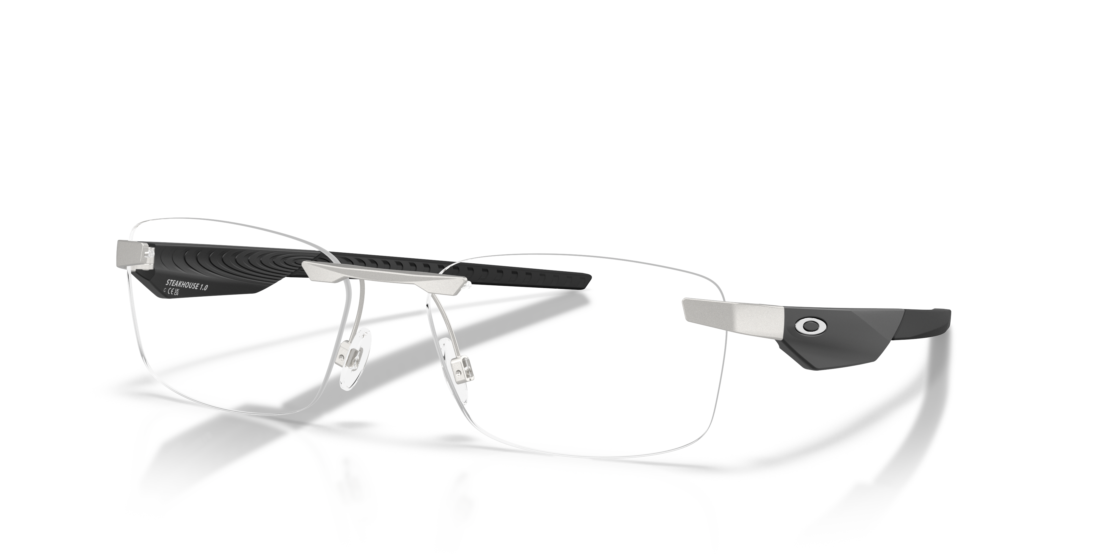 Steakhouse 1.0 Satin Chrome MetaalEyeglass Frames van B24, Hoekweergave