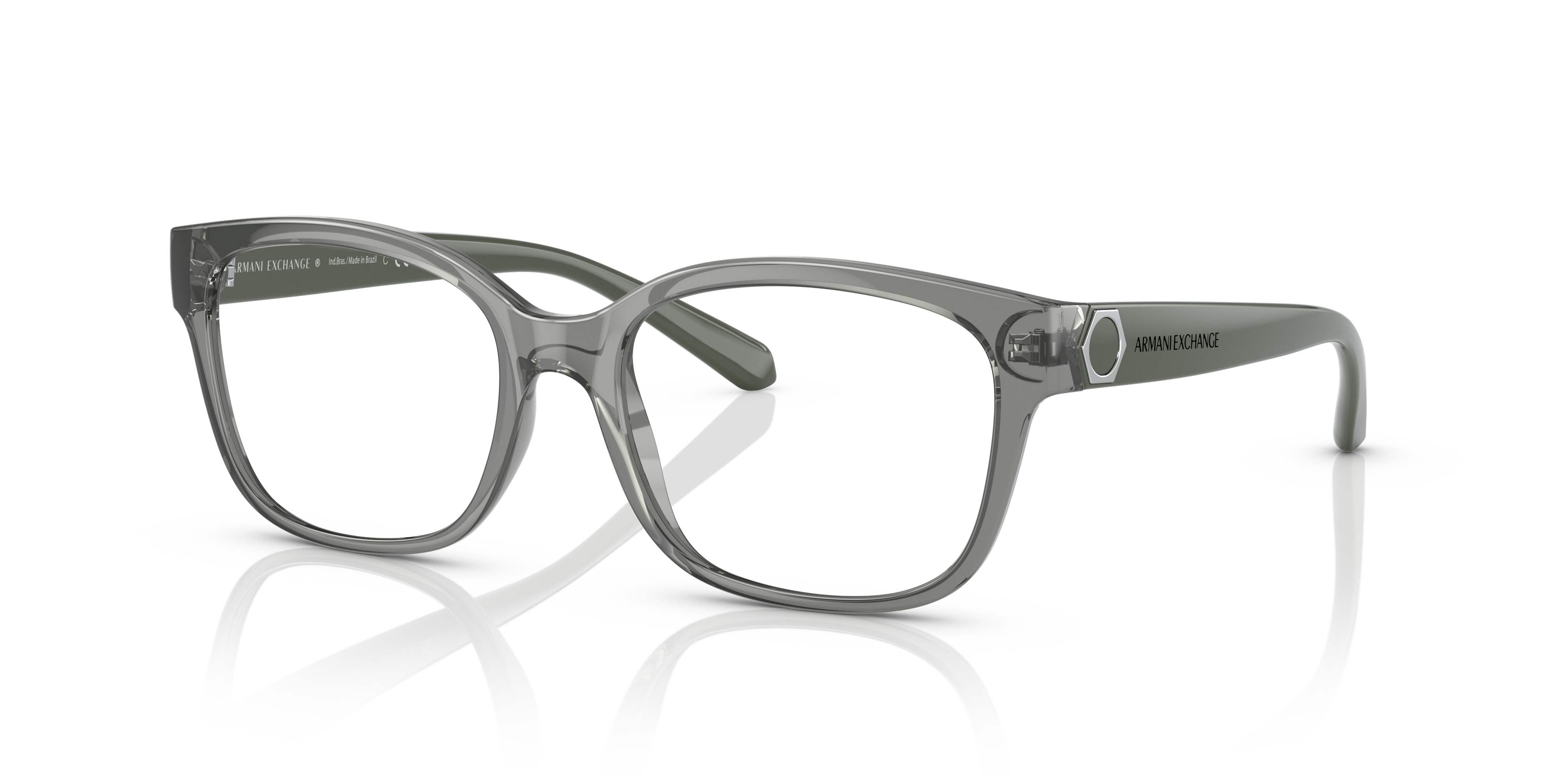 AX3098 Shiny Transparent Green KunststofEyeglass Frames van B24, Hoekweergave