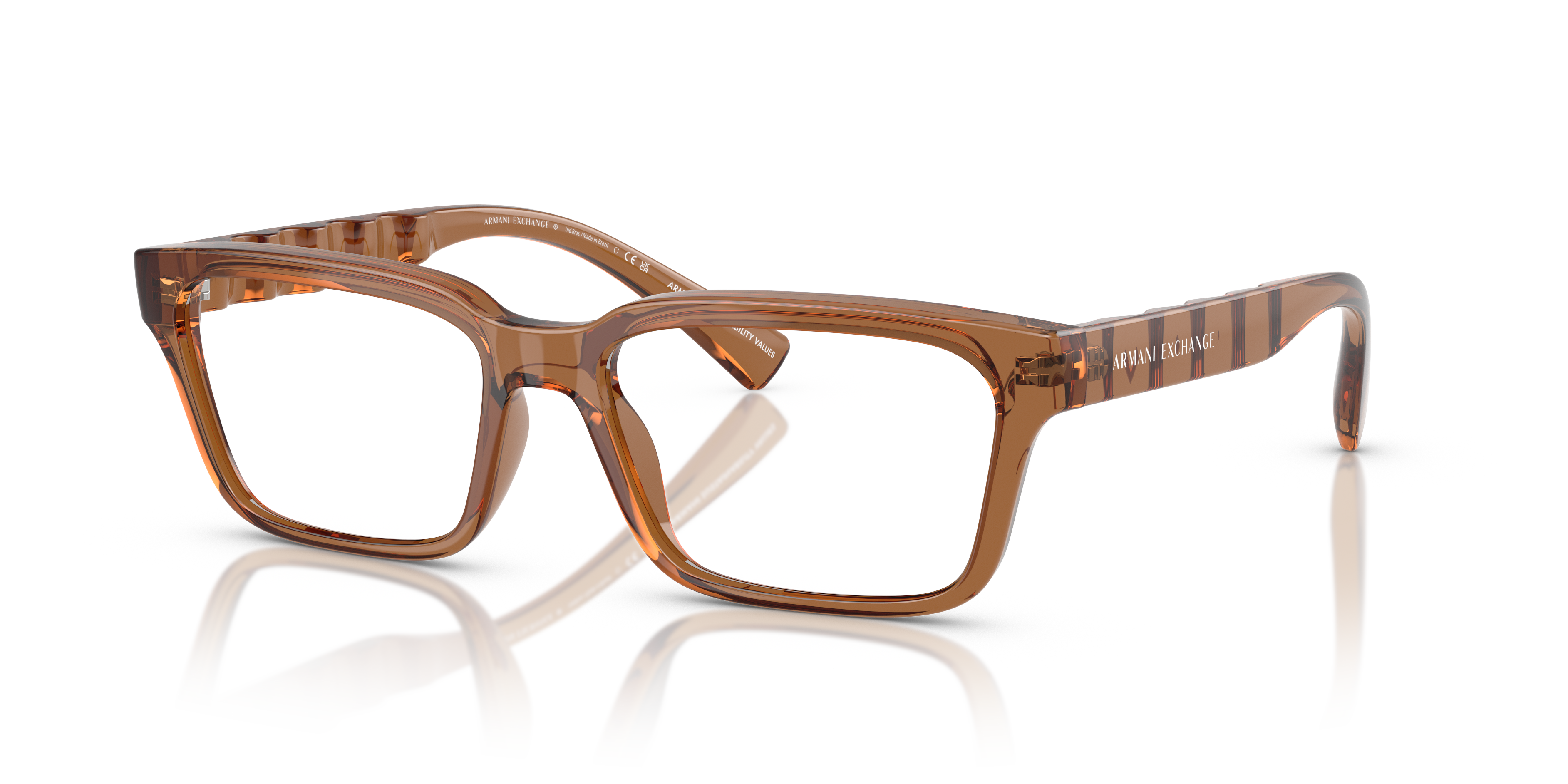 AX3116 Shiny Transparent Brown KunststofEyeglass Frames van B24, Hoekweergave