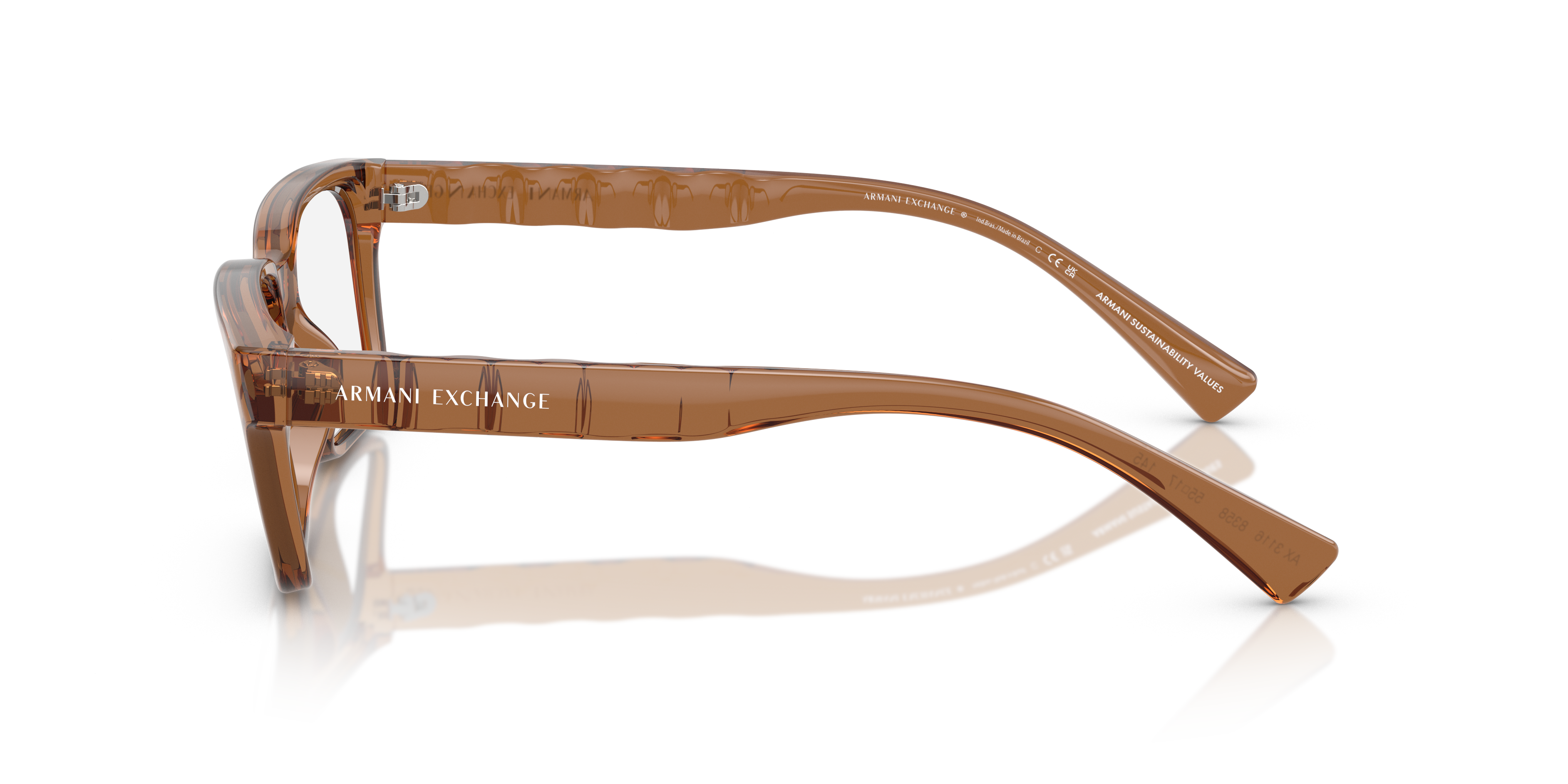 AX3116 Shiny Transparent Brown KunststofEyeglass Frames van B24, Zijaanzicht