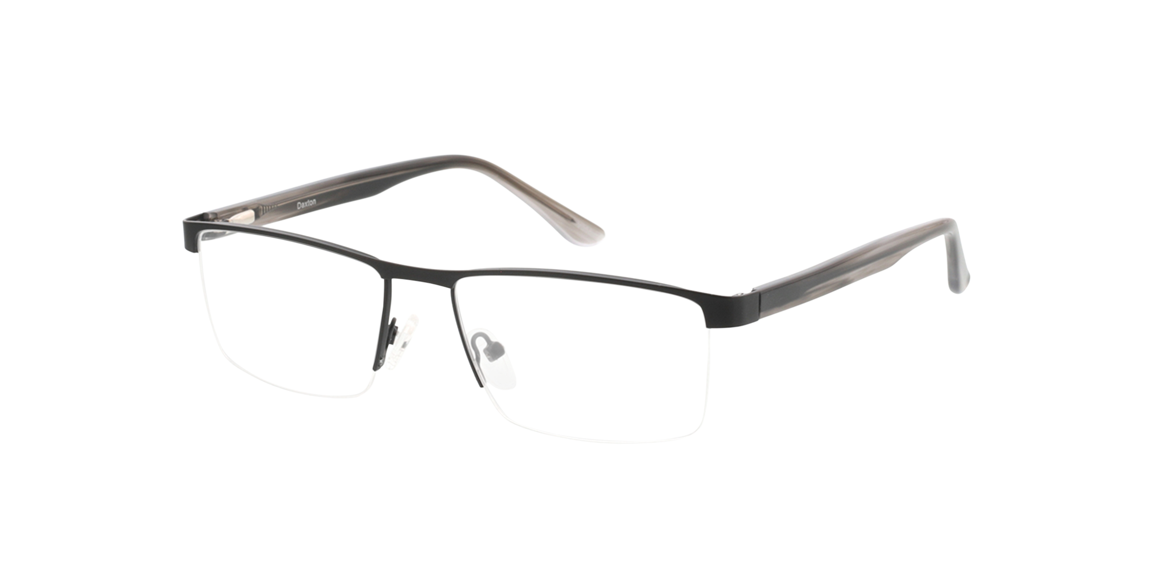 Daxton Matt Black  &  Grey Horn MetallEyeglass Frames von B24, Dreiviertelansicht