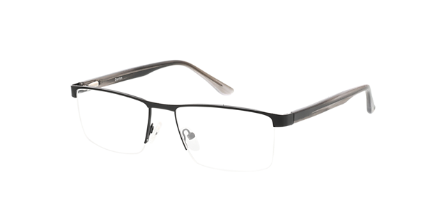 Daxton Matt Black & Grey Horn MetallEyeglass Frames von B24, Dreiviertelansicht