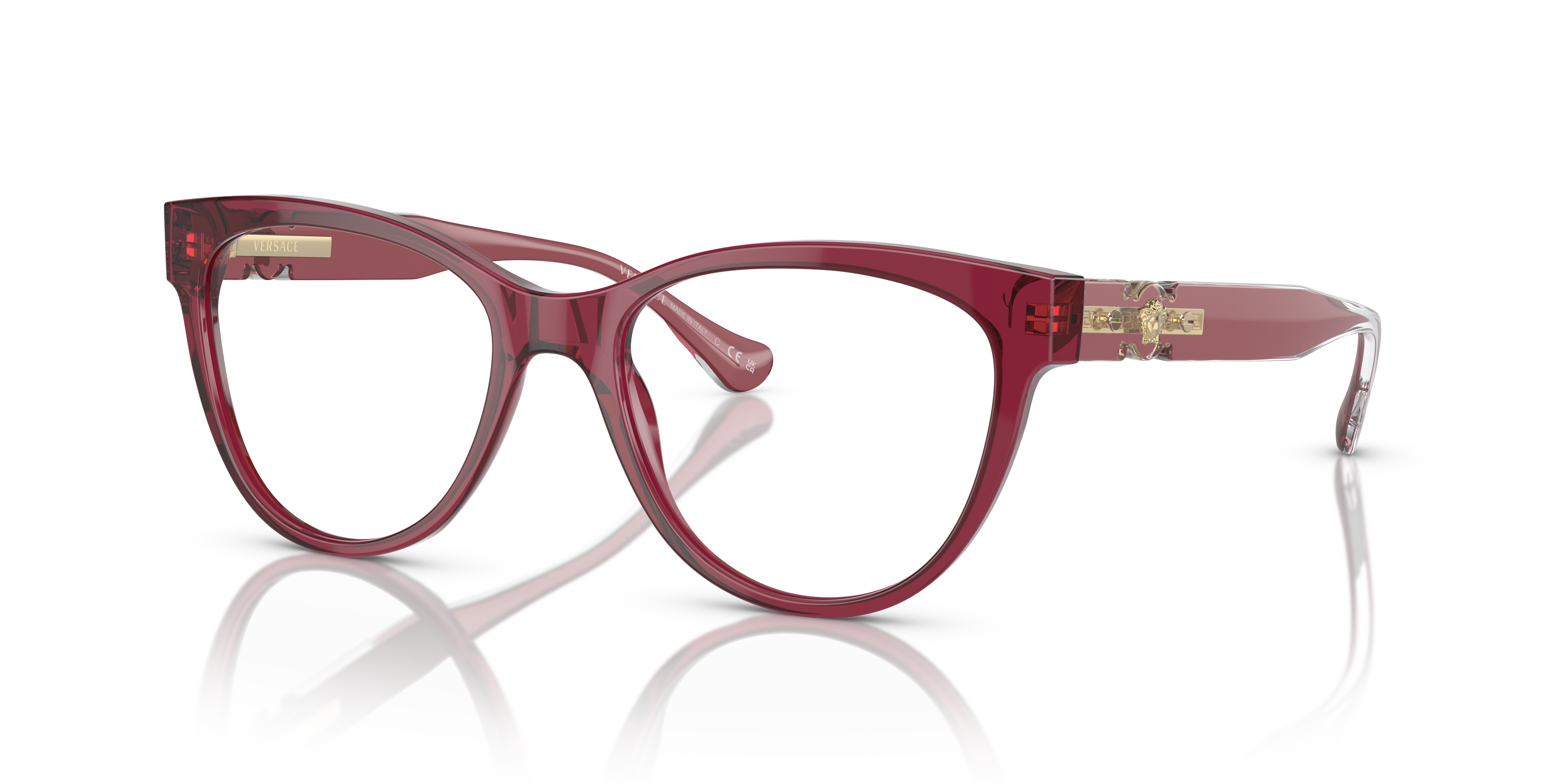 VE3304 Transparant Rood AcetaatEyeglass Frames van B24, Hoekweergave