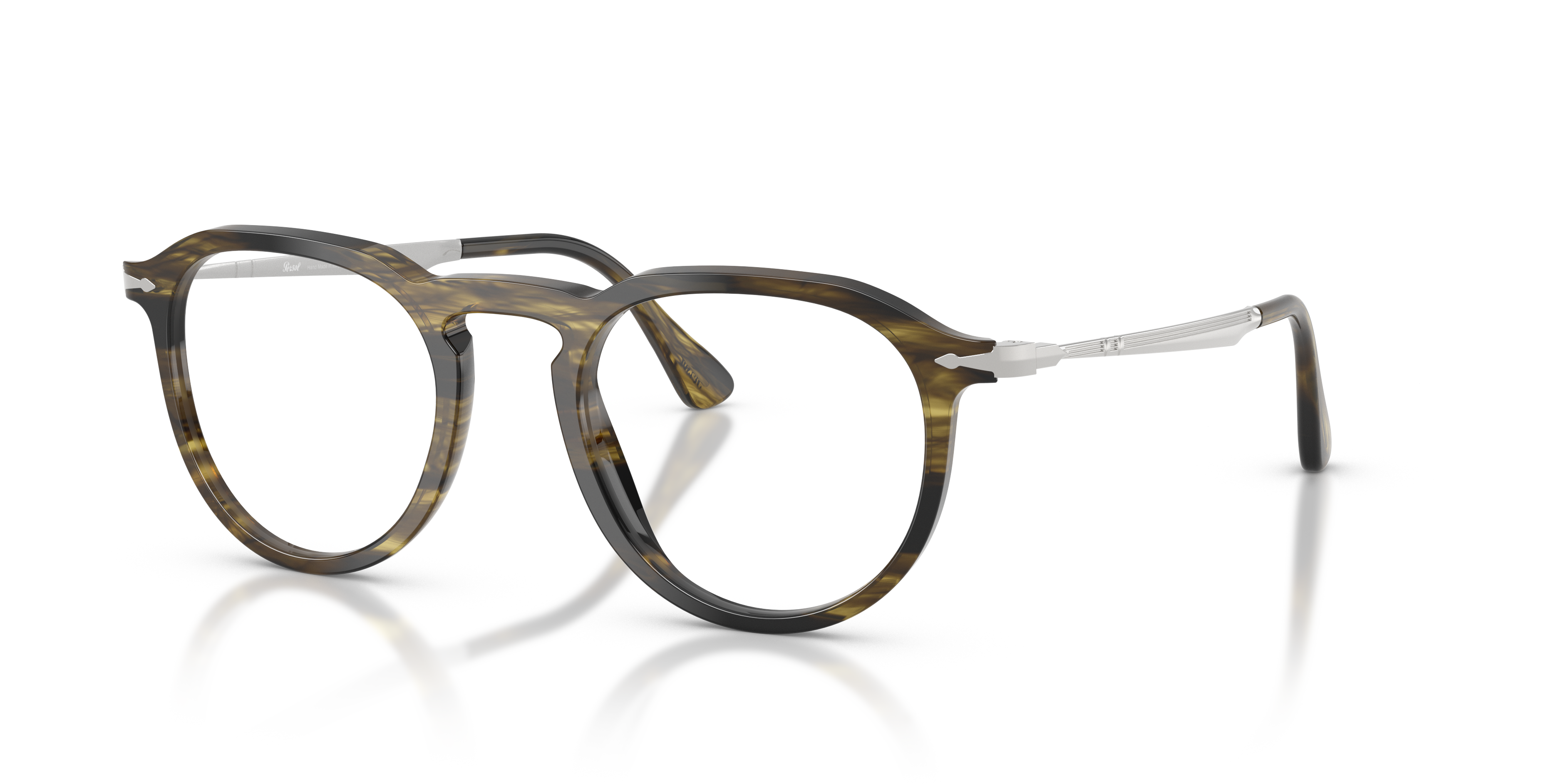 PO3387V Striped Black & Olive Green AcetaatEyeglass Frames van B24, Hoekweergave