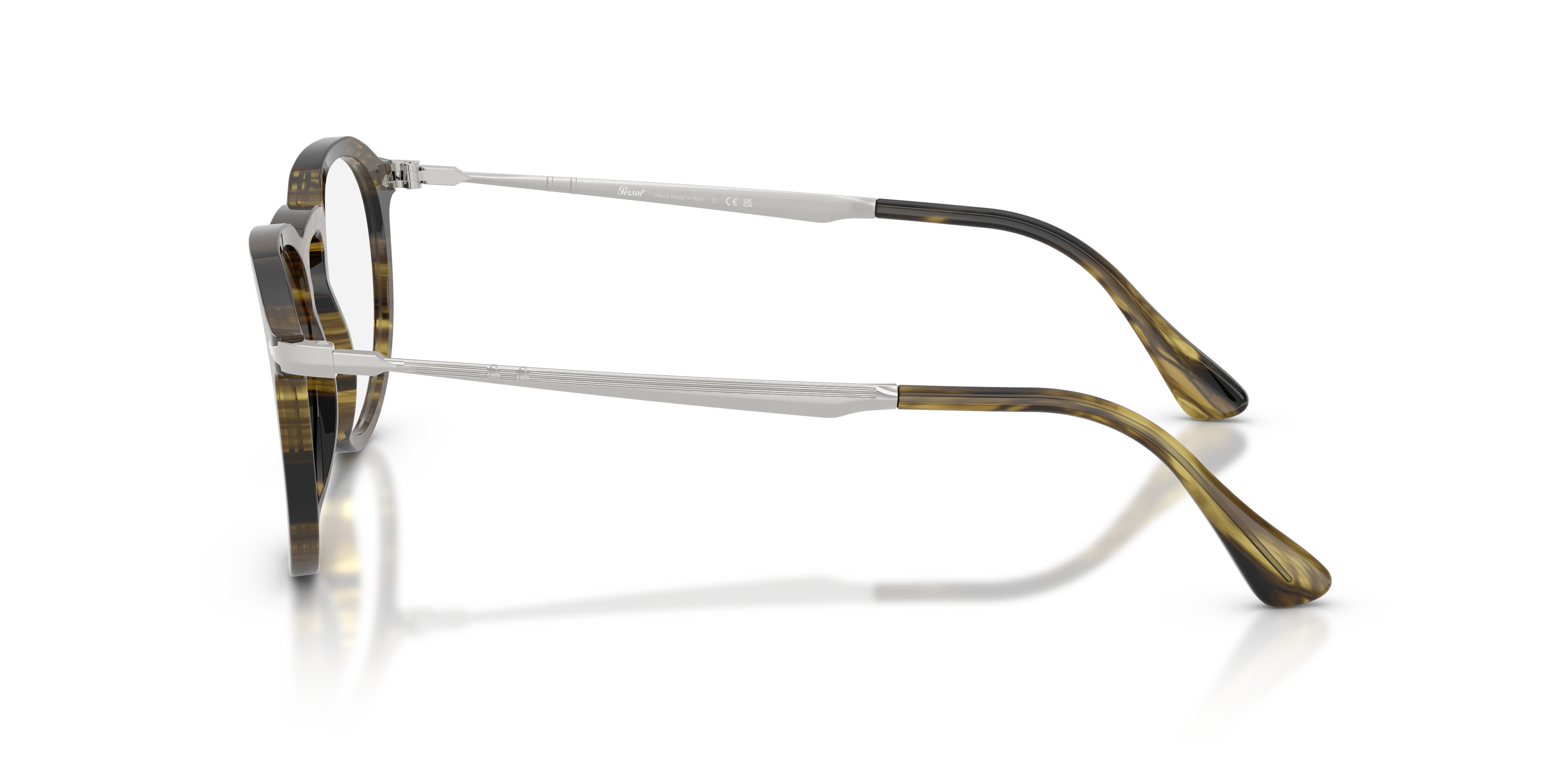 PO3387V Striped Black & Olive Green AcetaatEyeglass Frames van B24, Zijaanzicht