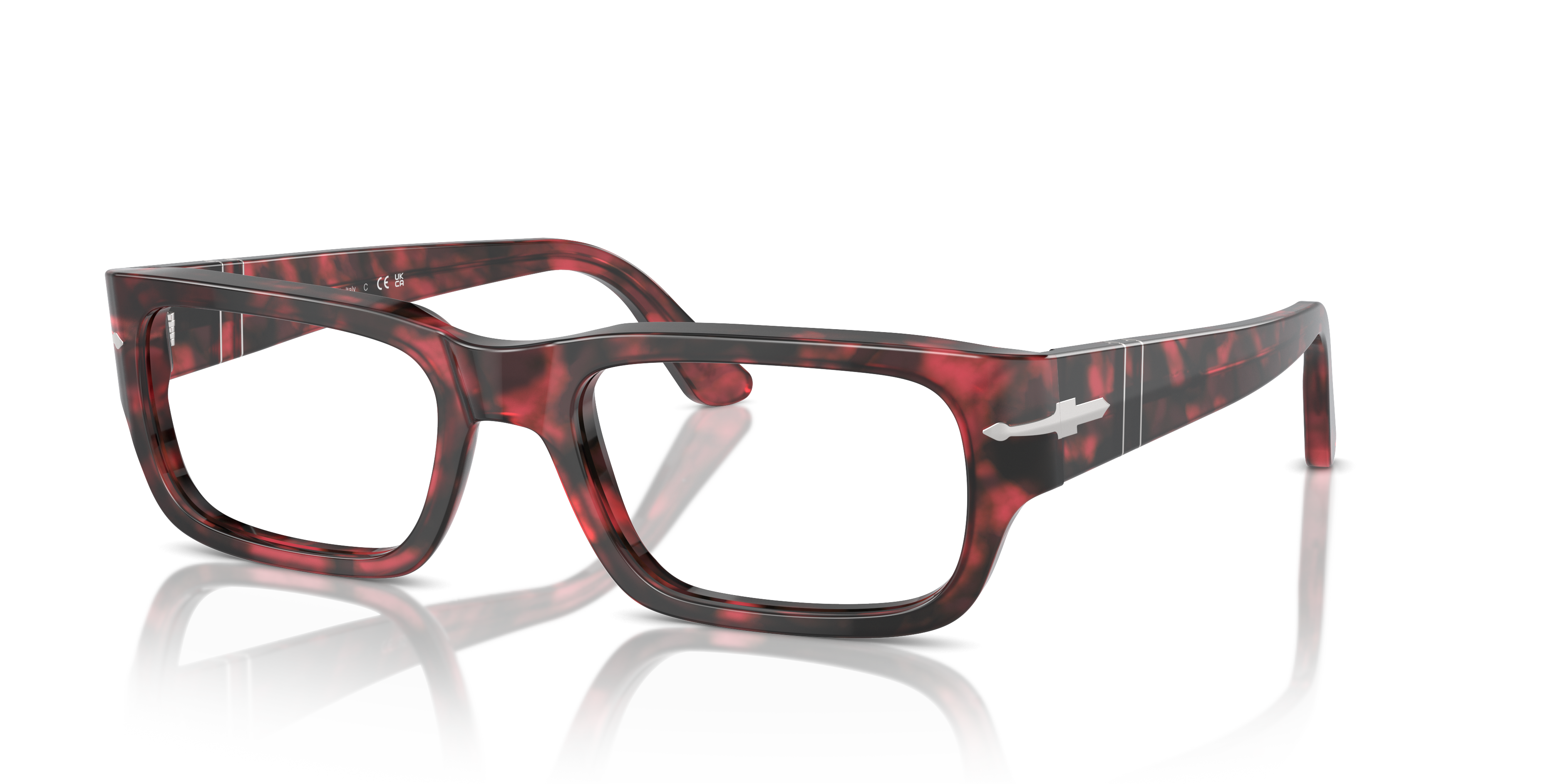 PO3347V Rood Havana AcetaatEyeglass Frames van B24, Hoekweergave