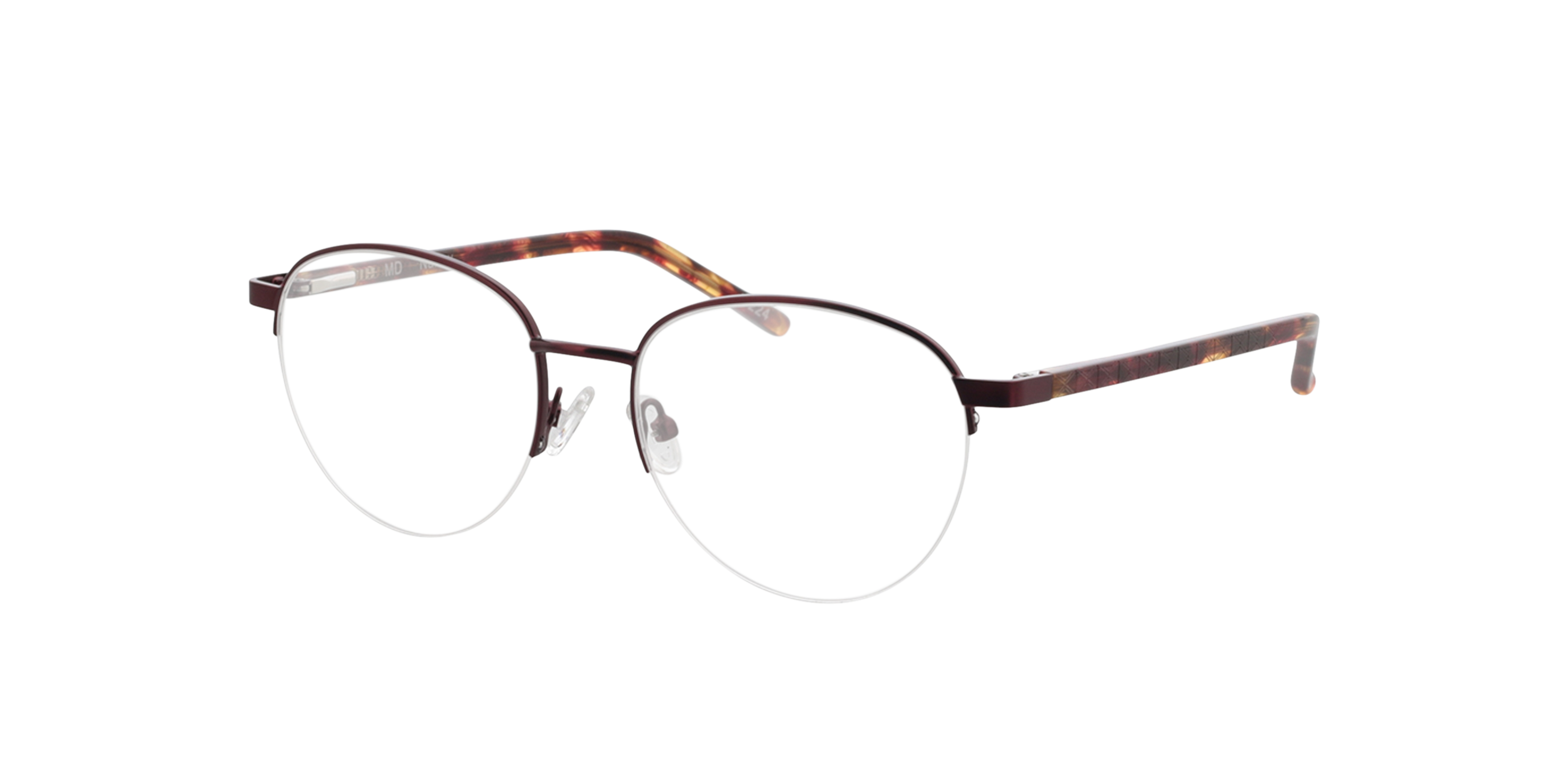 Nancy Bordeauxrood  &  bordeauxrood Havana MetaalEyeglass Frames van B24, Hoekweergave