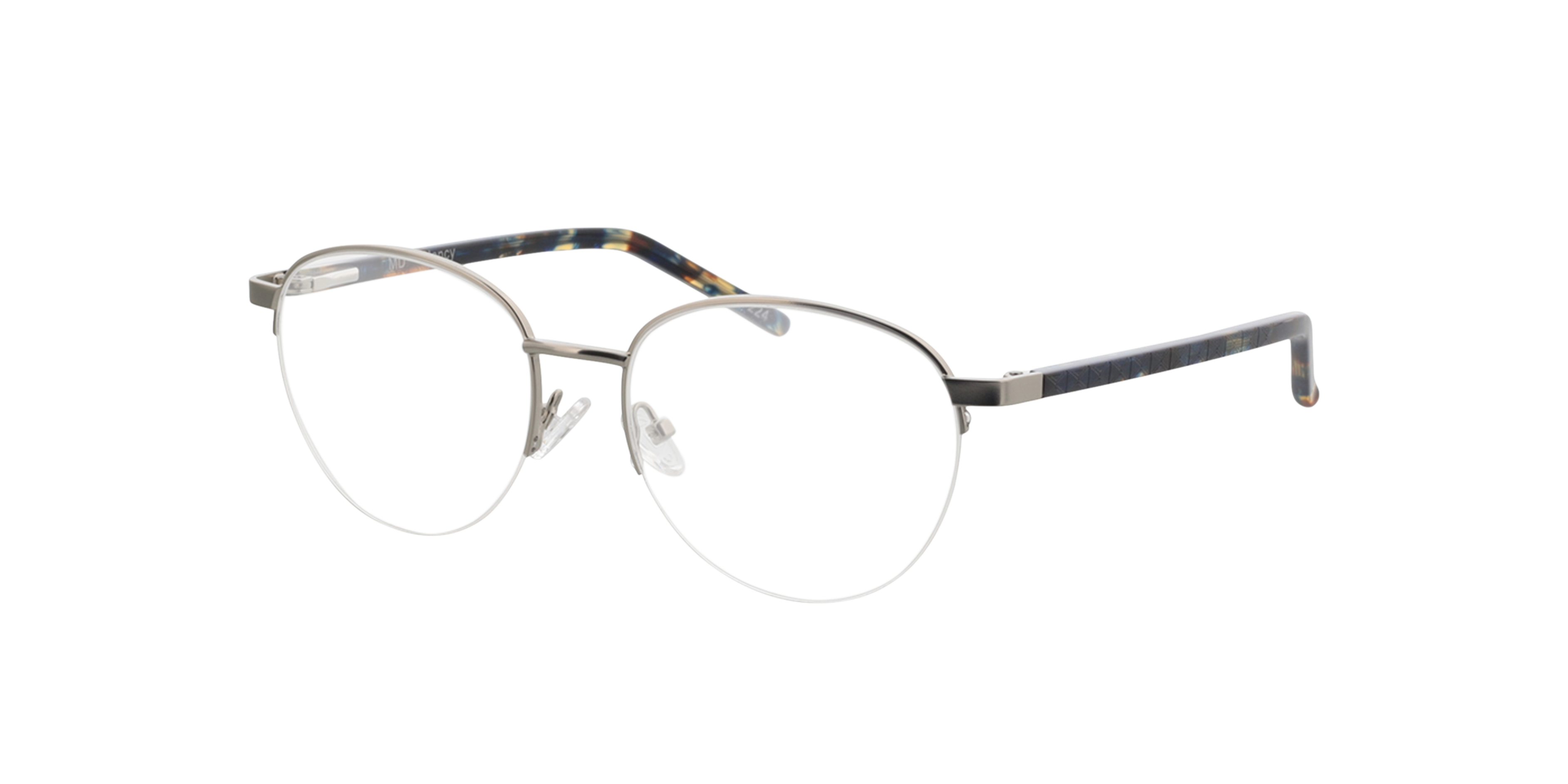 Nancy Matzilver  &  blauw Havana MetaalEyeglass Frames van B24, Hoekweergave