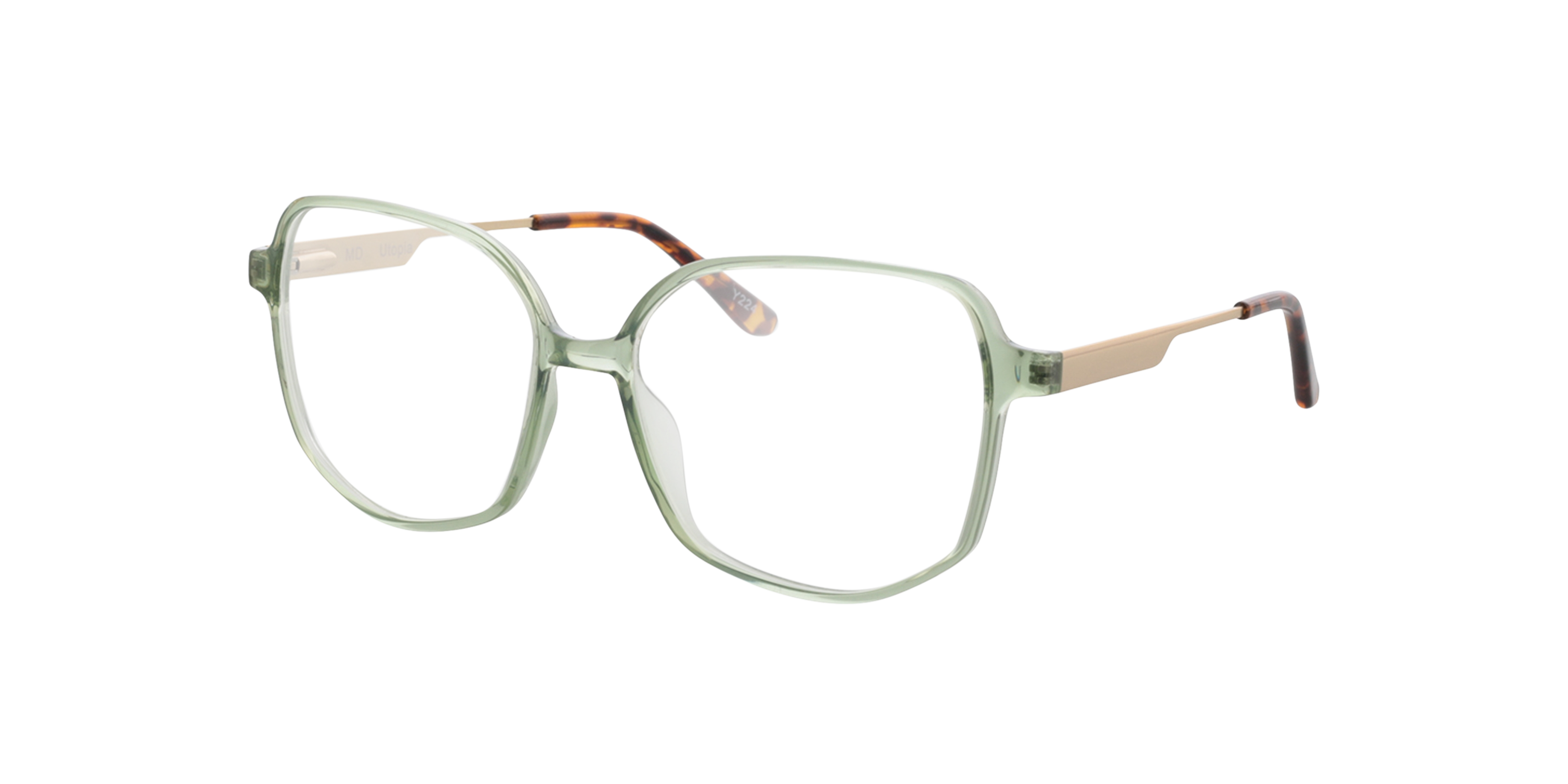 Utopia Kristal groen  &  satijngoud KunststofEyeglass Frames van B24, Hoekweergave