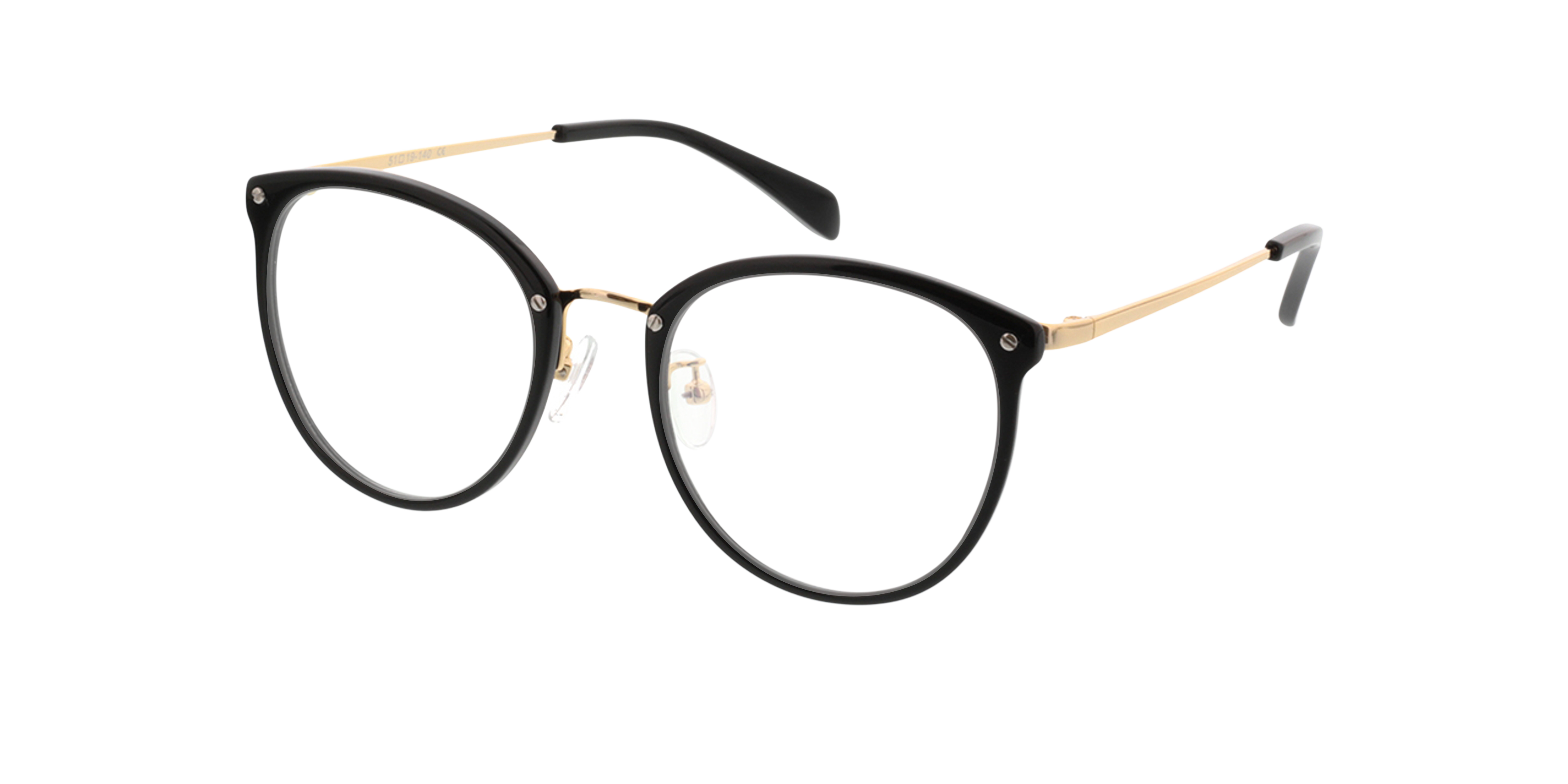 Charlotte Schwarz & Gold AcetatEyeglass Frames von B24, Dreiviertelansicht