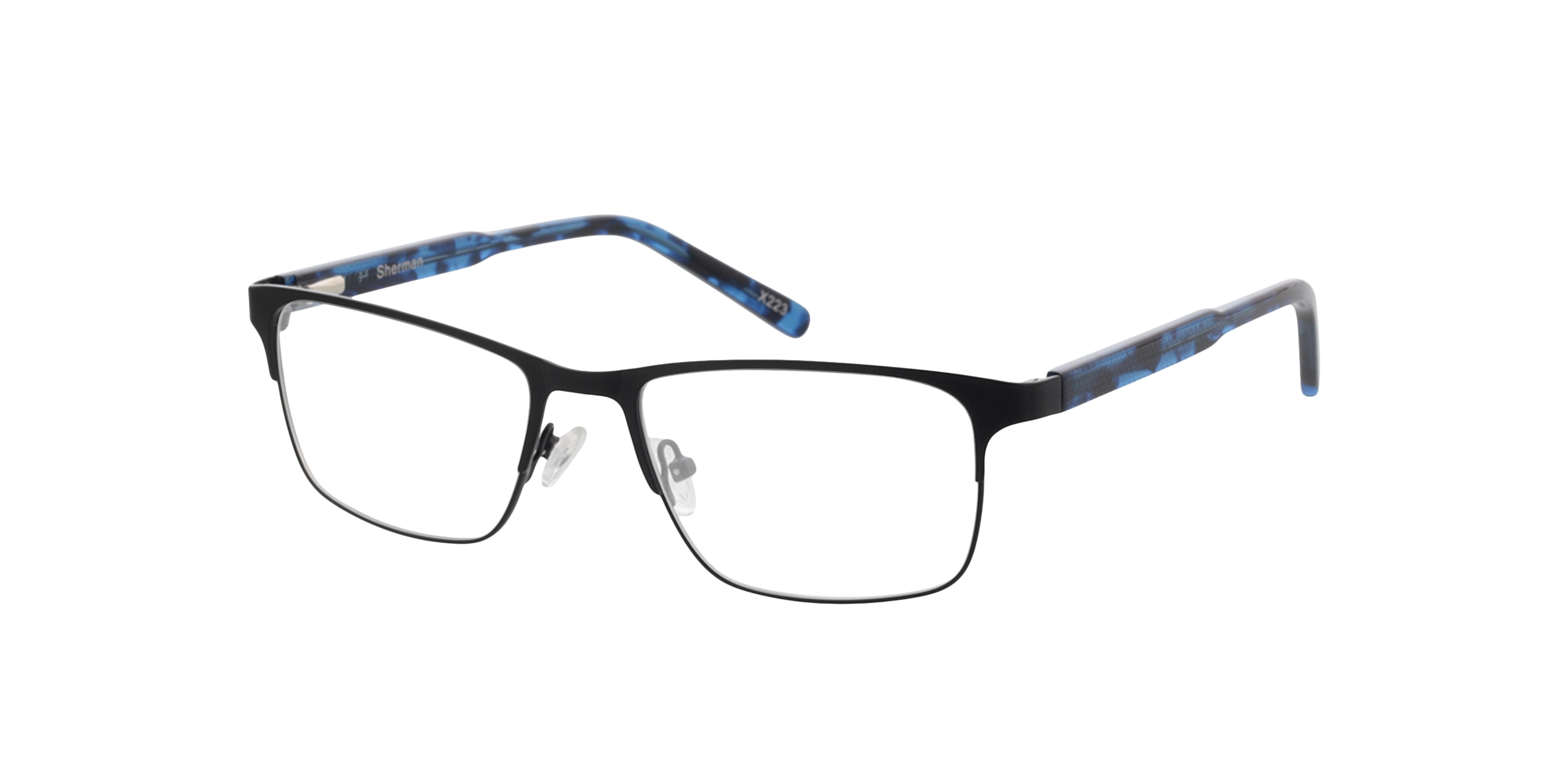 Sherman Zwart  &  gevlekt blauw MetaalEyeglass Frames van B24, Hoekweergave