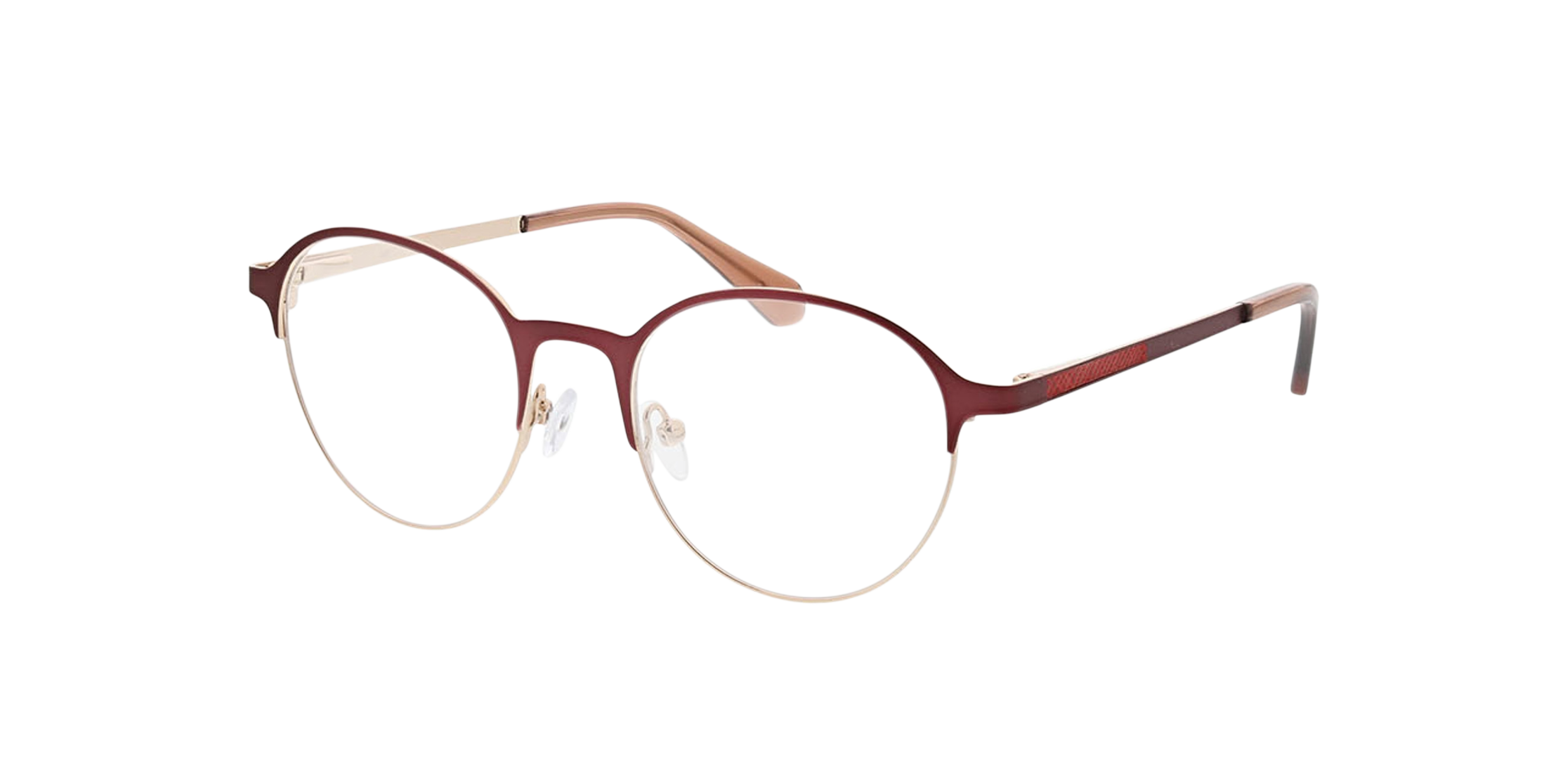 Neapel Matt Burgundy  &  Gold  &  Pink MetallEyeglass Frames von B24, Dreiviertelansicht