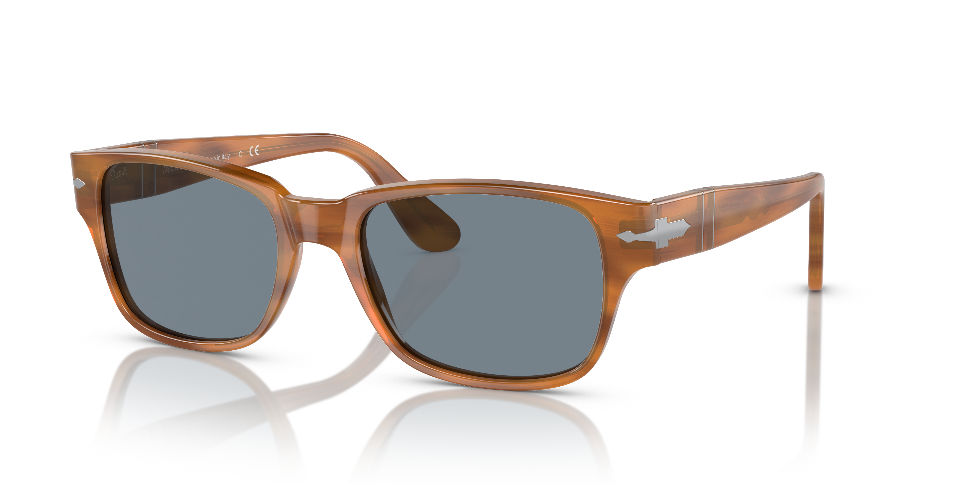 PO3288S Bruin Gestreept AcetaatSunglass Frames van B24, Hoekweergave