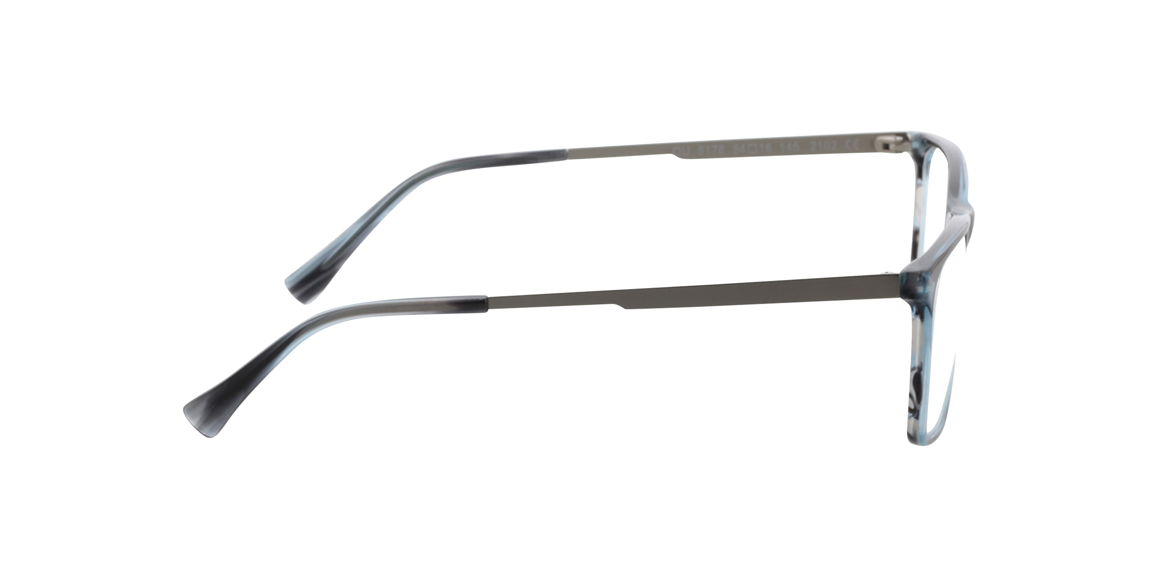 Aaron Blauw hoorn  &  matzilver AcetaatEyeglass Frames van B24, Zijaanzicht