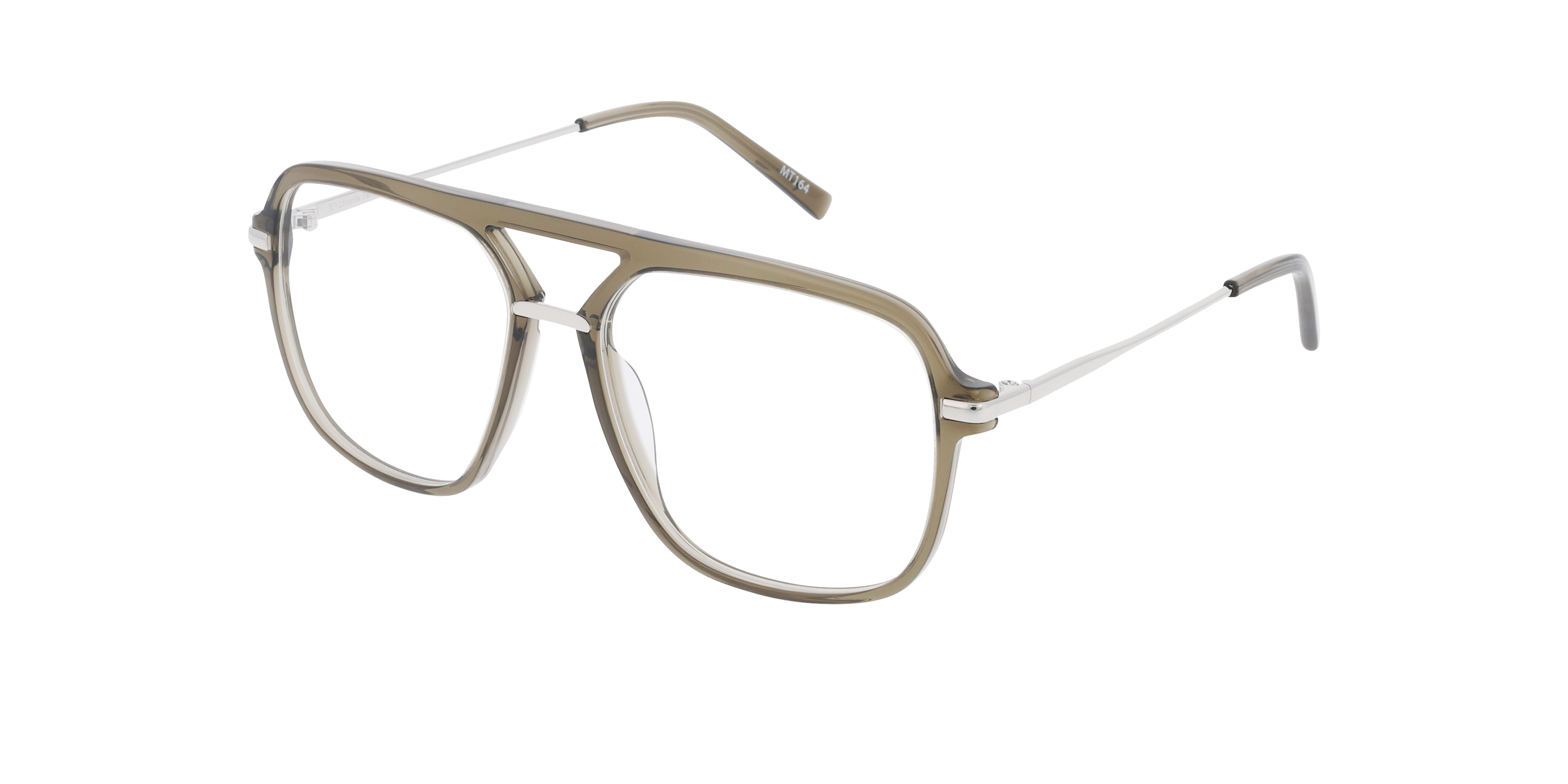 Freddy Crystal Safari & Silver Metal AcetaatEyeglass Frames van B24, Hoekweergave