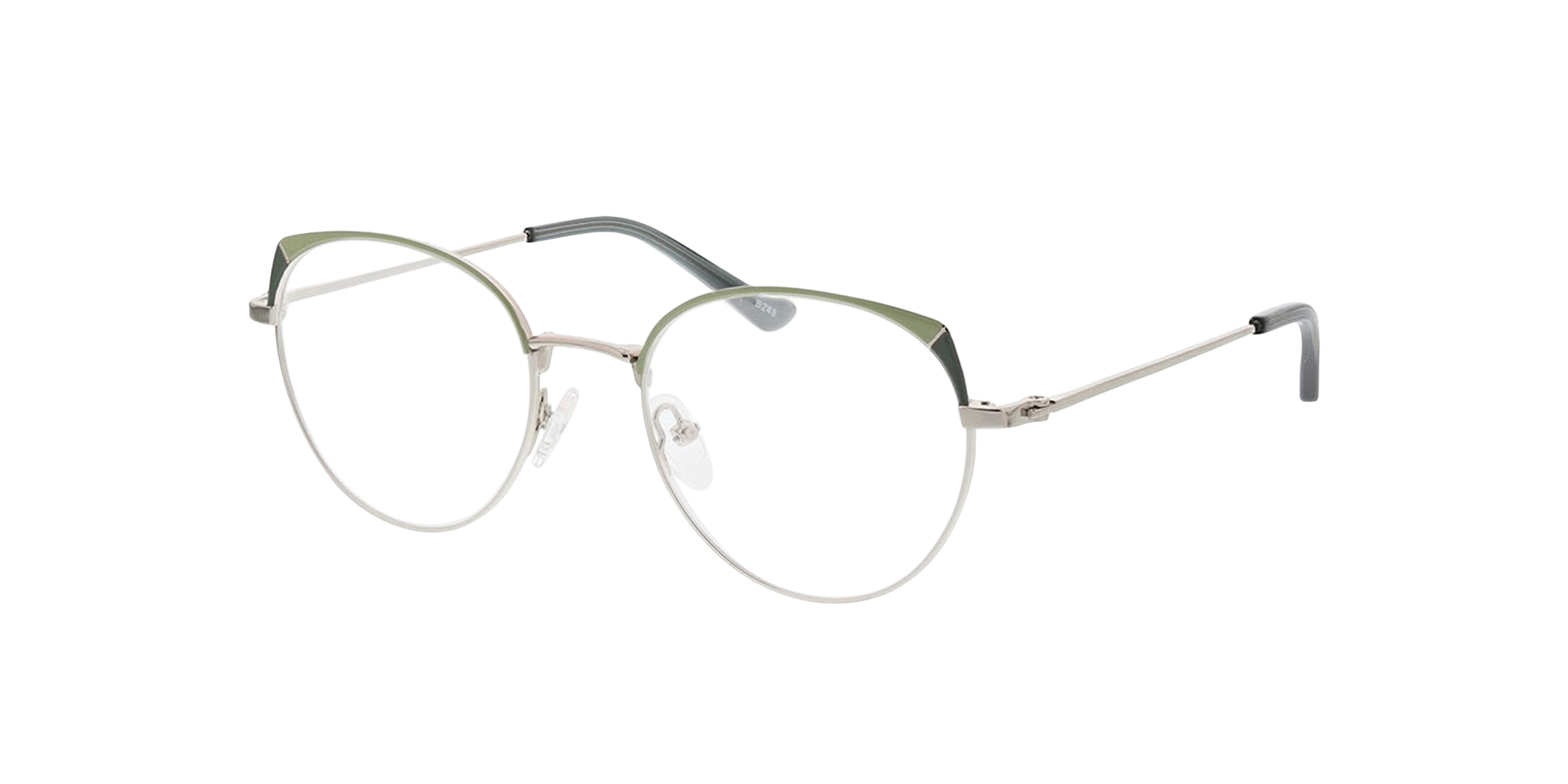 Alison Green  &  Silver MetallEyeglass Frames von B24, Dreiviertelansicht