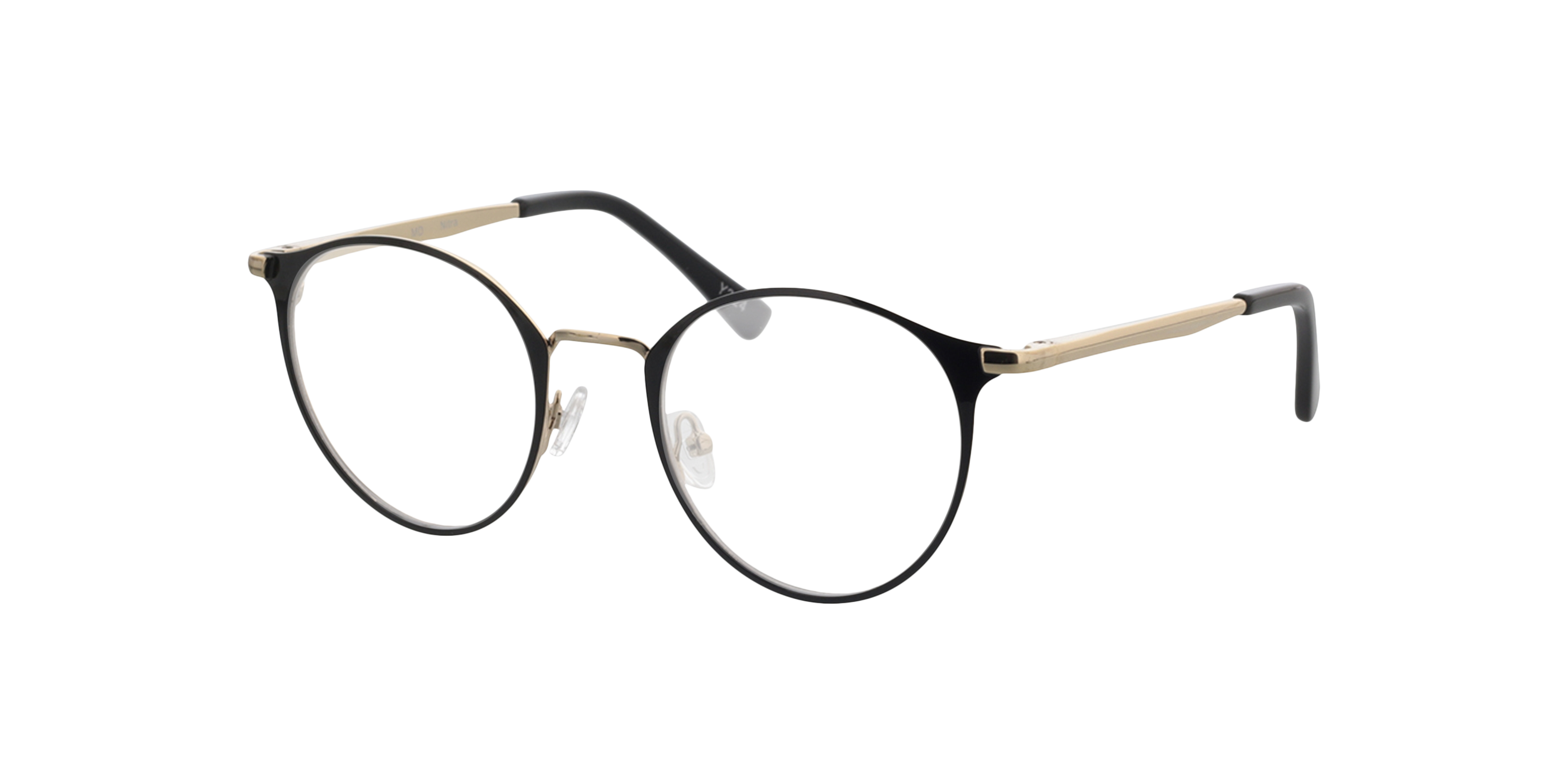 Nitra Schwarz & Gold MetallEyeglass Frames von B24, Dreiviertelansicht