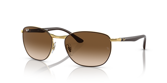 RB3702 Bruin op Goud MetaalSunglass Frames van B24, Hoekweergave