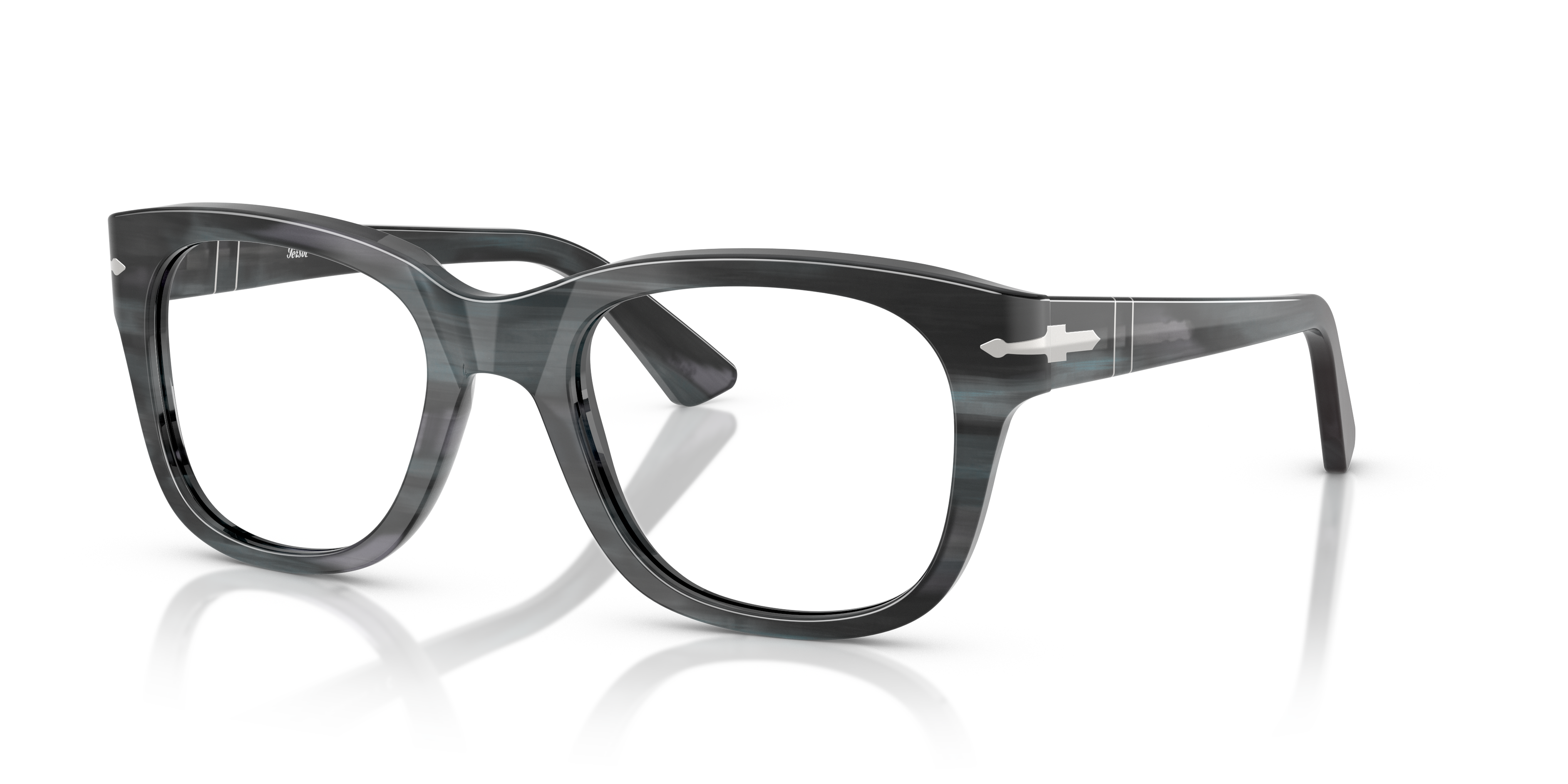 PO3372V Grau gestreift AcetatEyeglass Frames von B24, Dreiviertelansicht