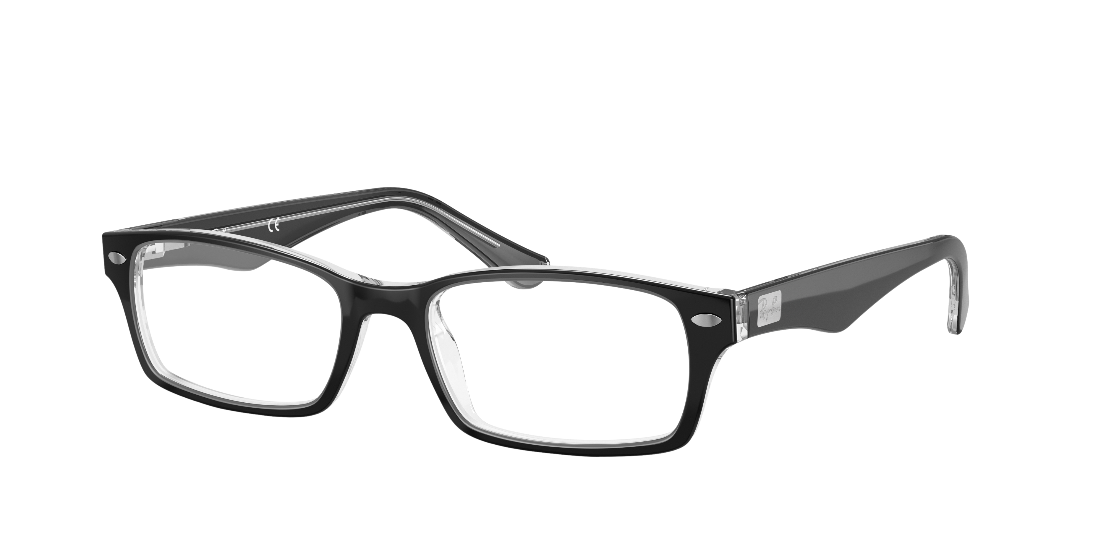 RB5206 Zwart op transparant AcetaatEyeglass Frames van B24, Hoekweergave