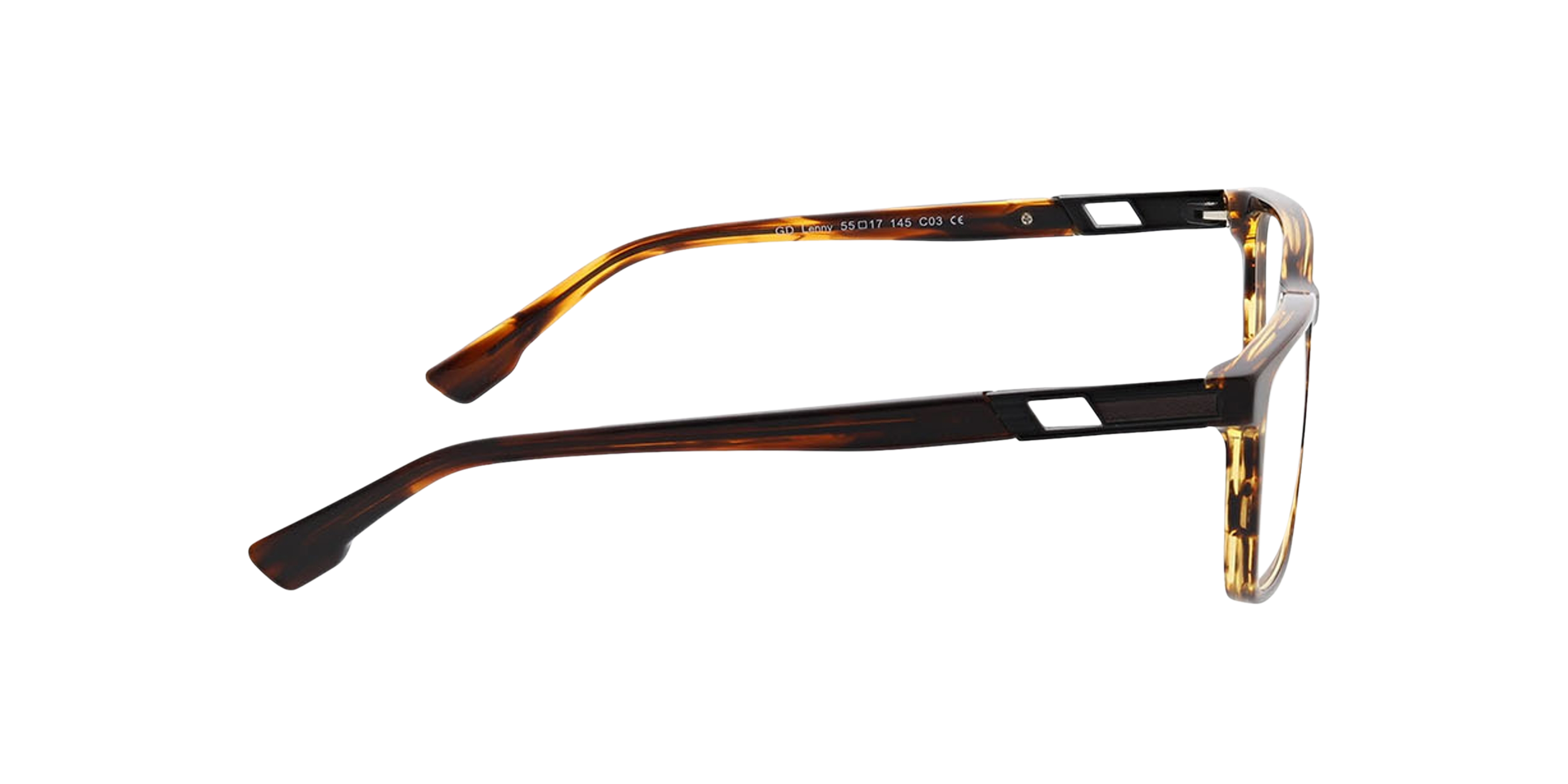 Lenny Bruin hoorn  &  matzwart AcetaatEyeglass Frames van B24, Zijaanzicht