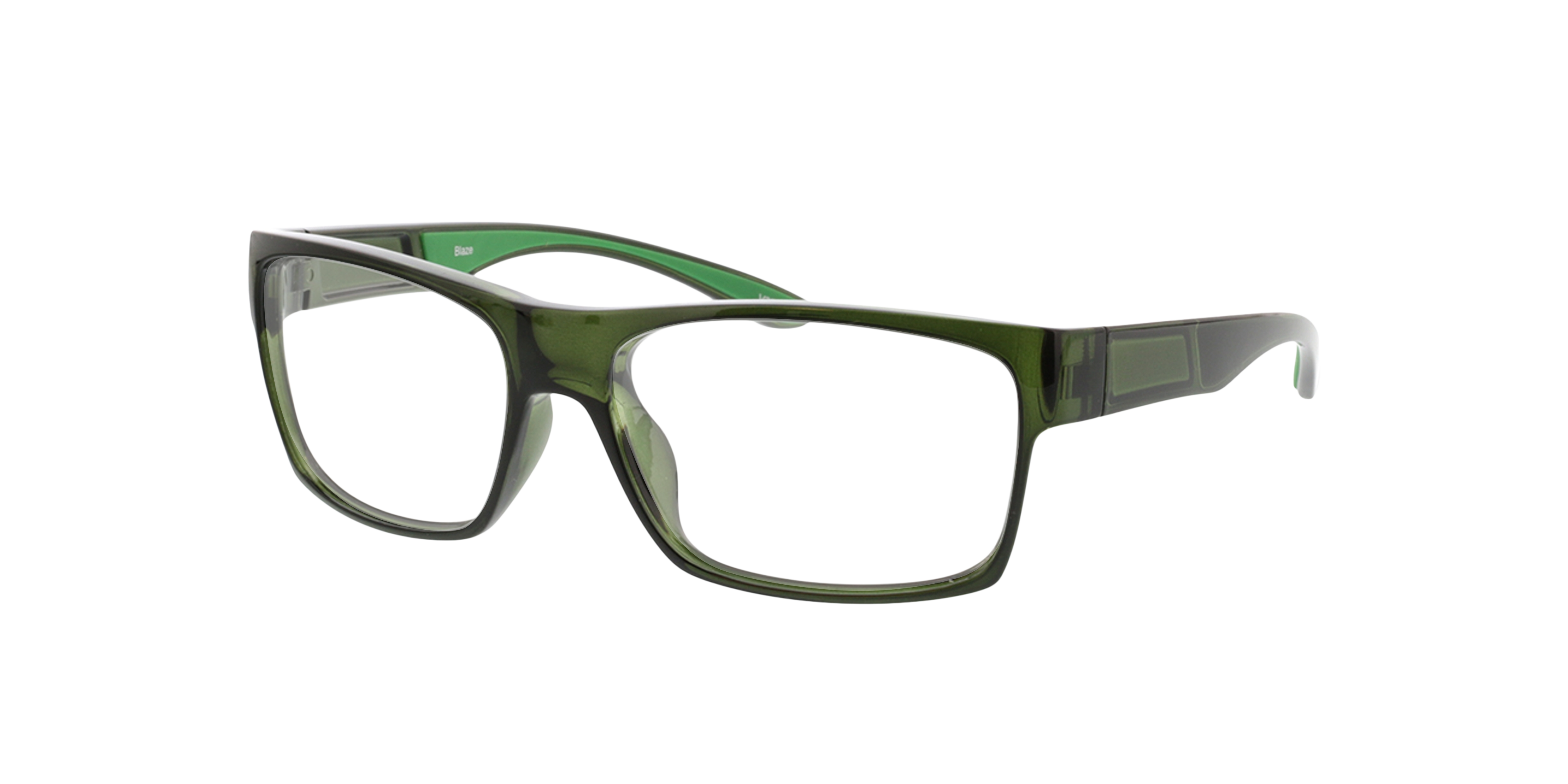 Blaze Kristal kaki  &  groen KunststofEyeglass Frames van B24, Hoekweergave