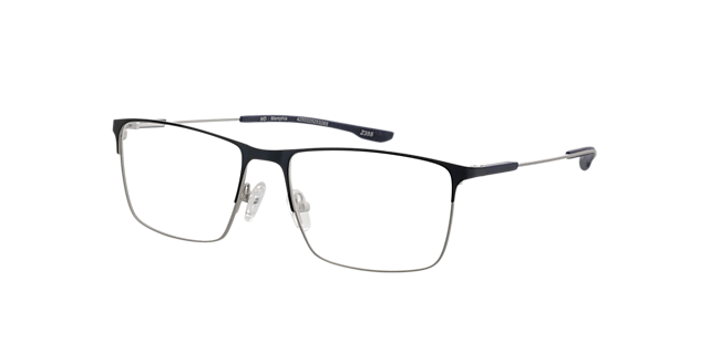 Memphis Matt Blue & Matt Silver MetallEyeglass Frames von B24, Dreiviertelansicht