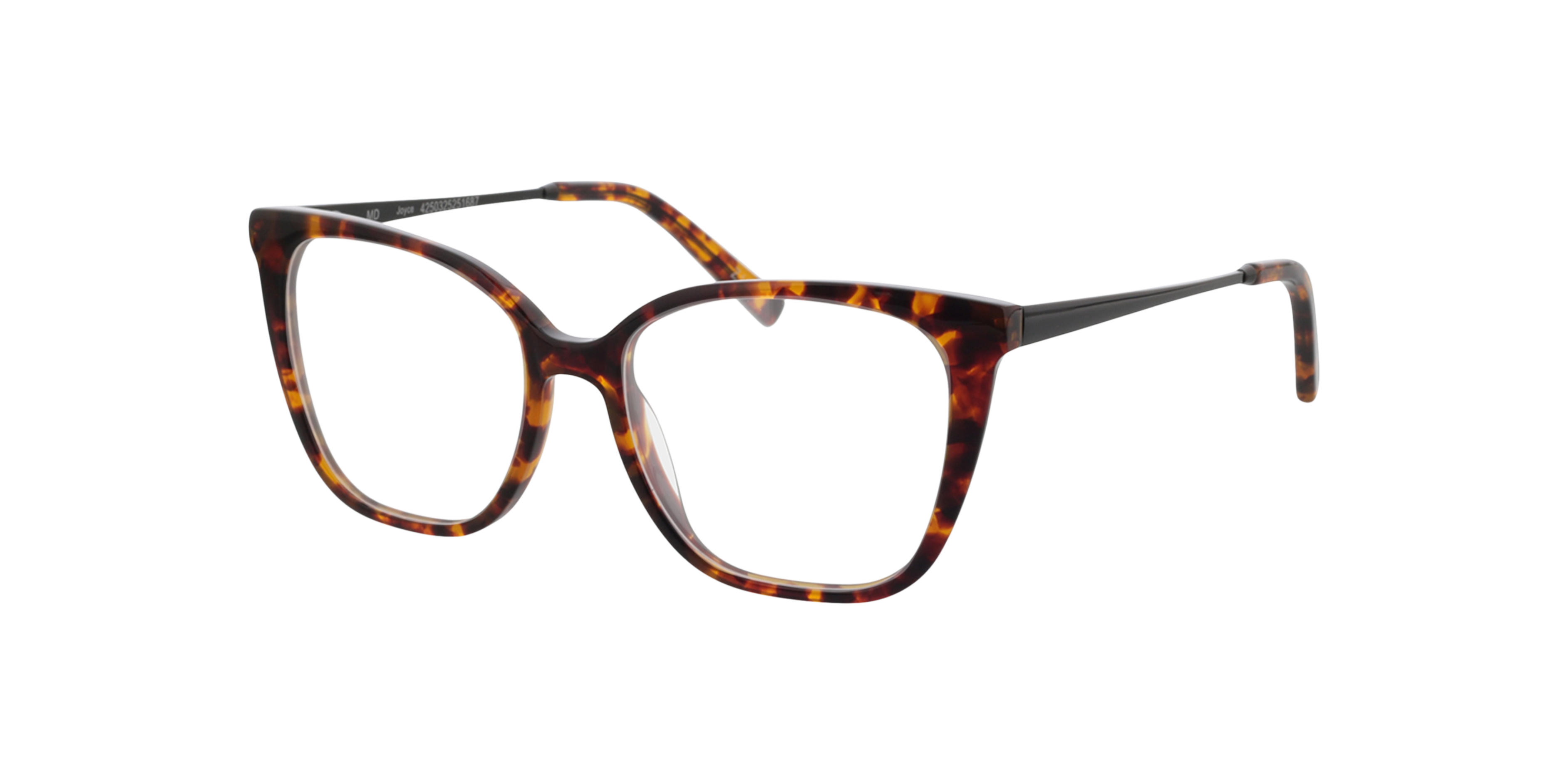 Joyce Havana  &  glanzend zwart AcetaatEyeglass Frames van B24, Hoekweergave