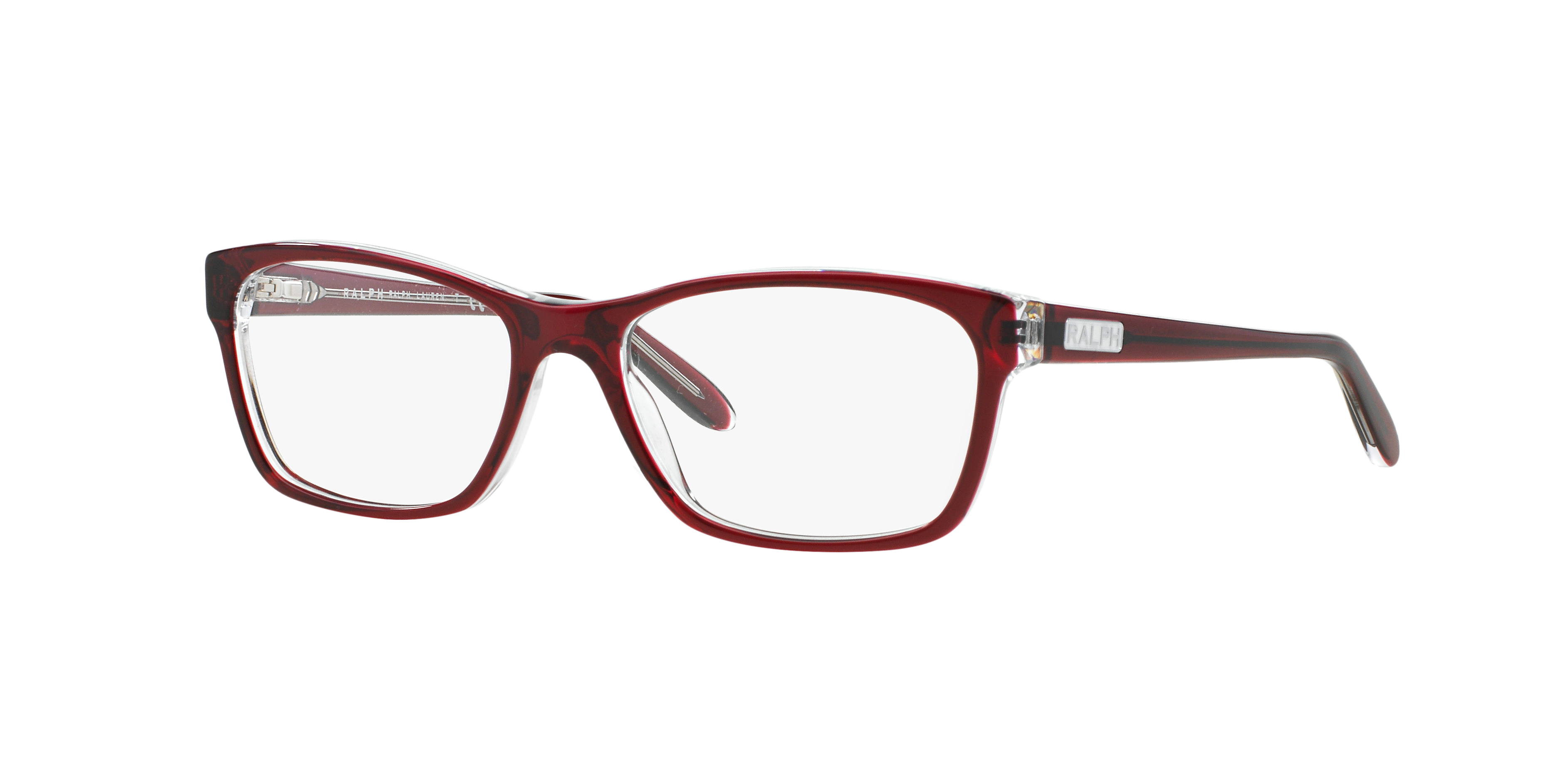 RA7039 Shiny Transparent Red On Crystal AcetatEyeglass Frames von B24, Dreiviertelansicht
