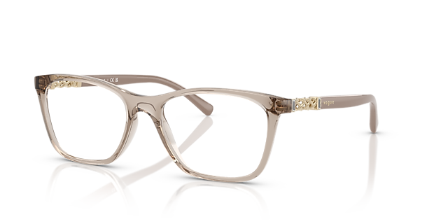 VO5632B Transparant karamel KunststofEyeglass Frames van B24, Hoekweergave