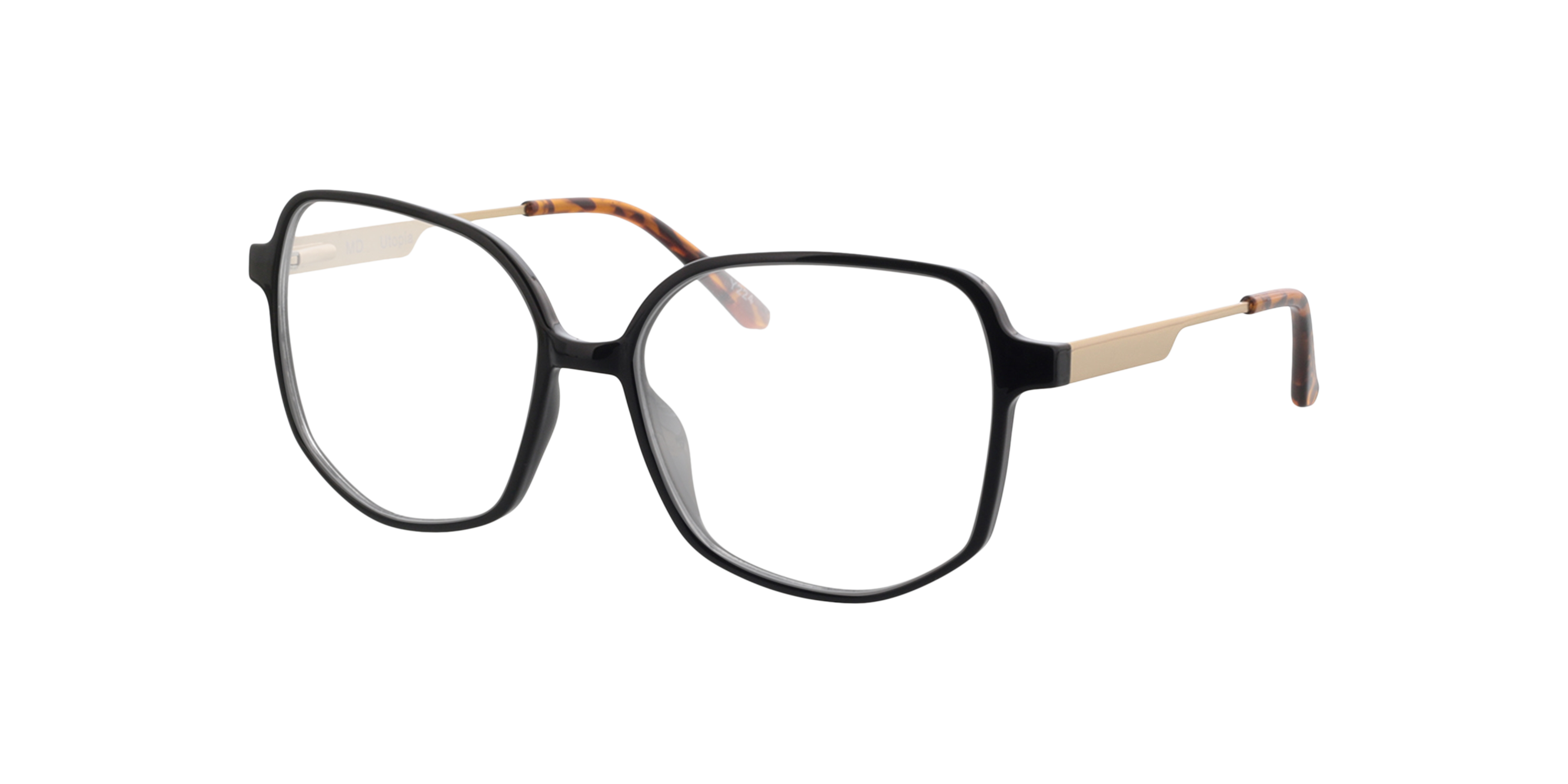 Utopia Zwart  &  satijn goud KunststofEyeglass Frames van B24, Hoekweergave