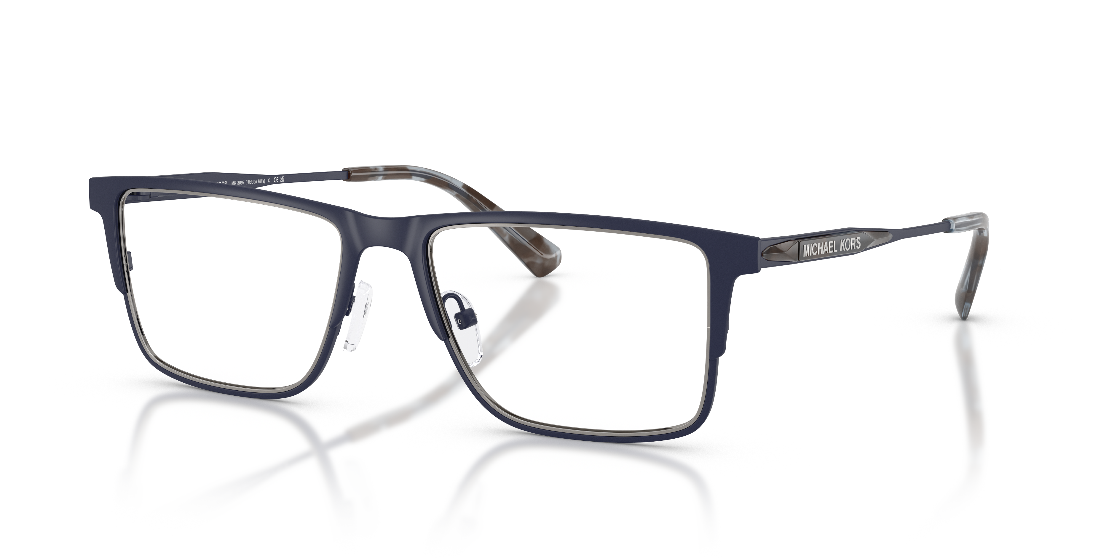 MK3097 Mat Navy MetaalEyeglass Frames van B24, Hoekweergave