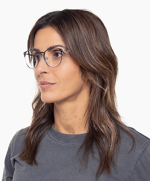 Cambridge Matt Blue & White MetallEyeglass Frames für Damen von B24