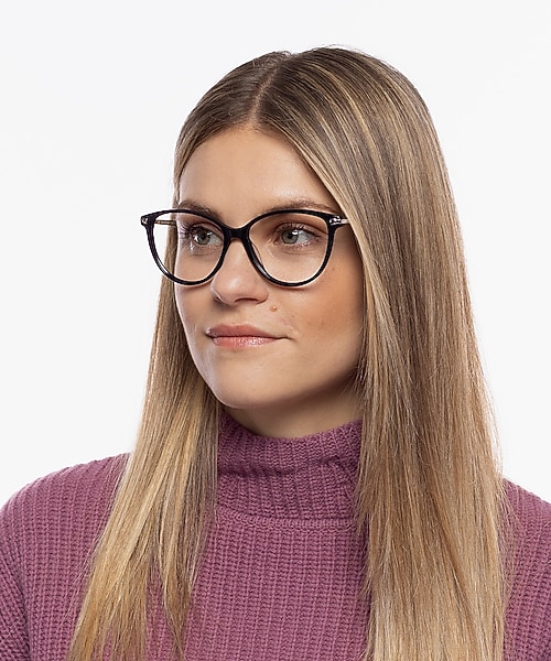 Eucla Schwarz & Silber AcetatEyeglass Frames für Damen von B24