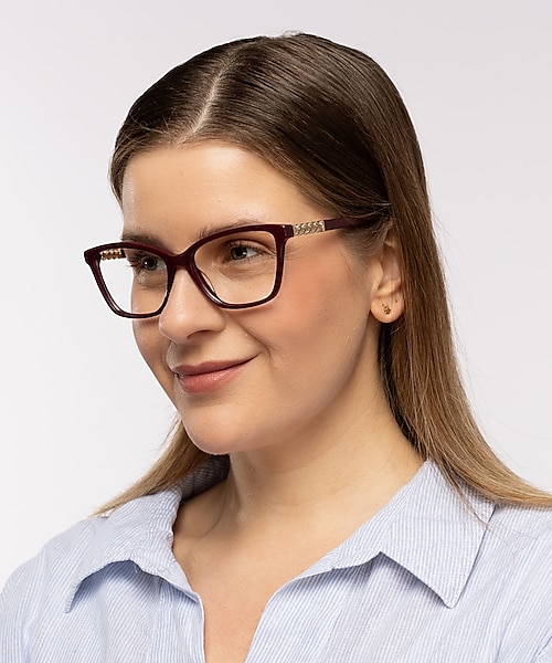Lisa Burgunder & Gold AcetatEyeglass Frames für Damen von B24