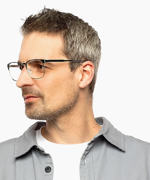 Hamilton Matt Green & Matt Silver MetallEyeglass Frames für Herren von B24