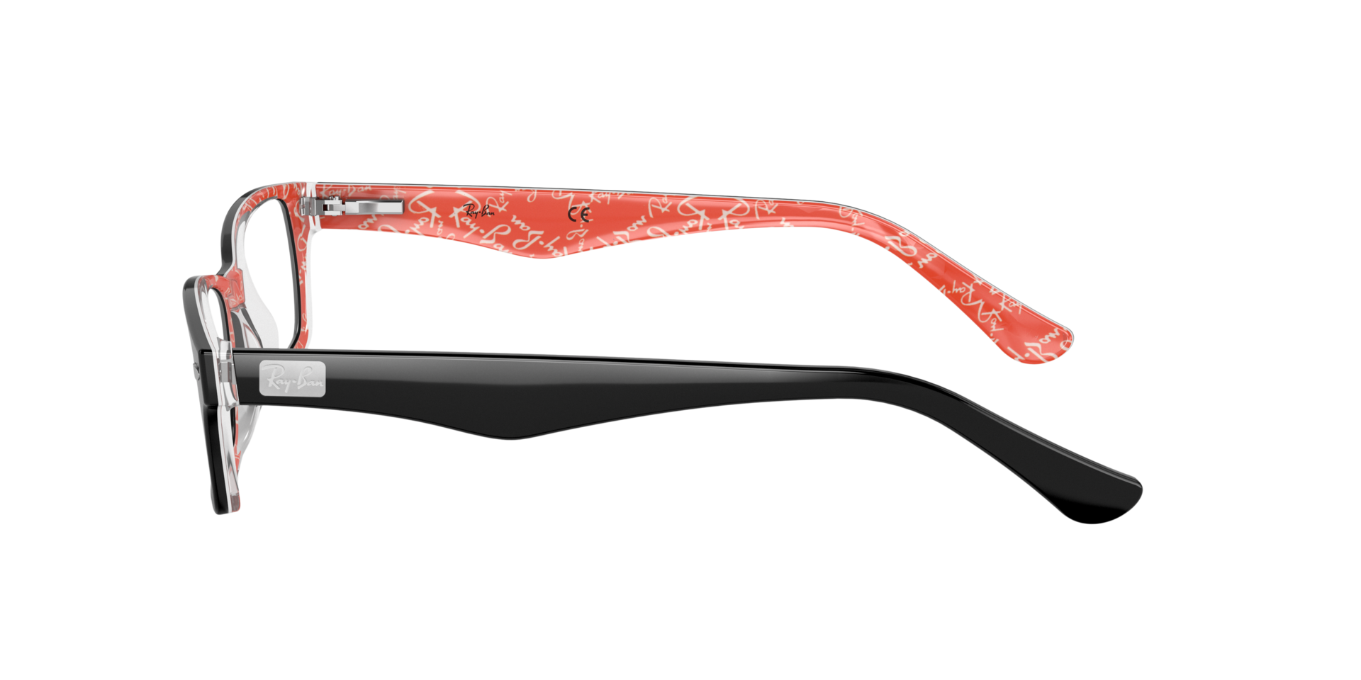 RB5206 Zwart op rood AcetaatEyeglass Frames van B24, Zijaanzicht