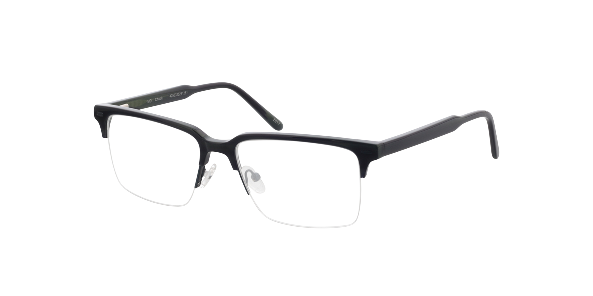 Chuck Groen blauw hoorn AcetaatEyeglass Frames van B24, Hoekweergave