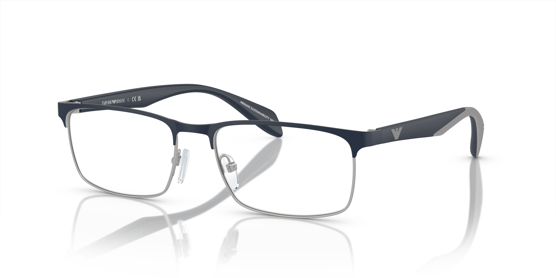 EA1149 Matte Silver & Blue MetallEyeglass Frames von B24, Dreiviertelansicht