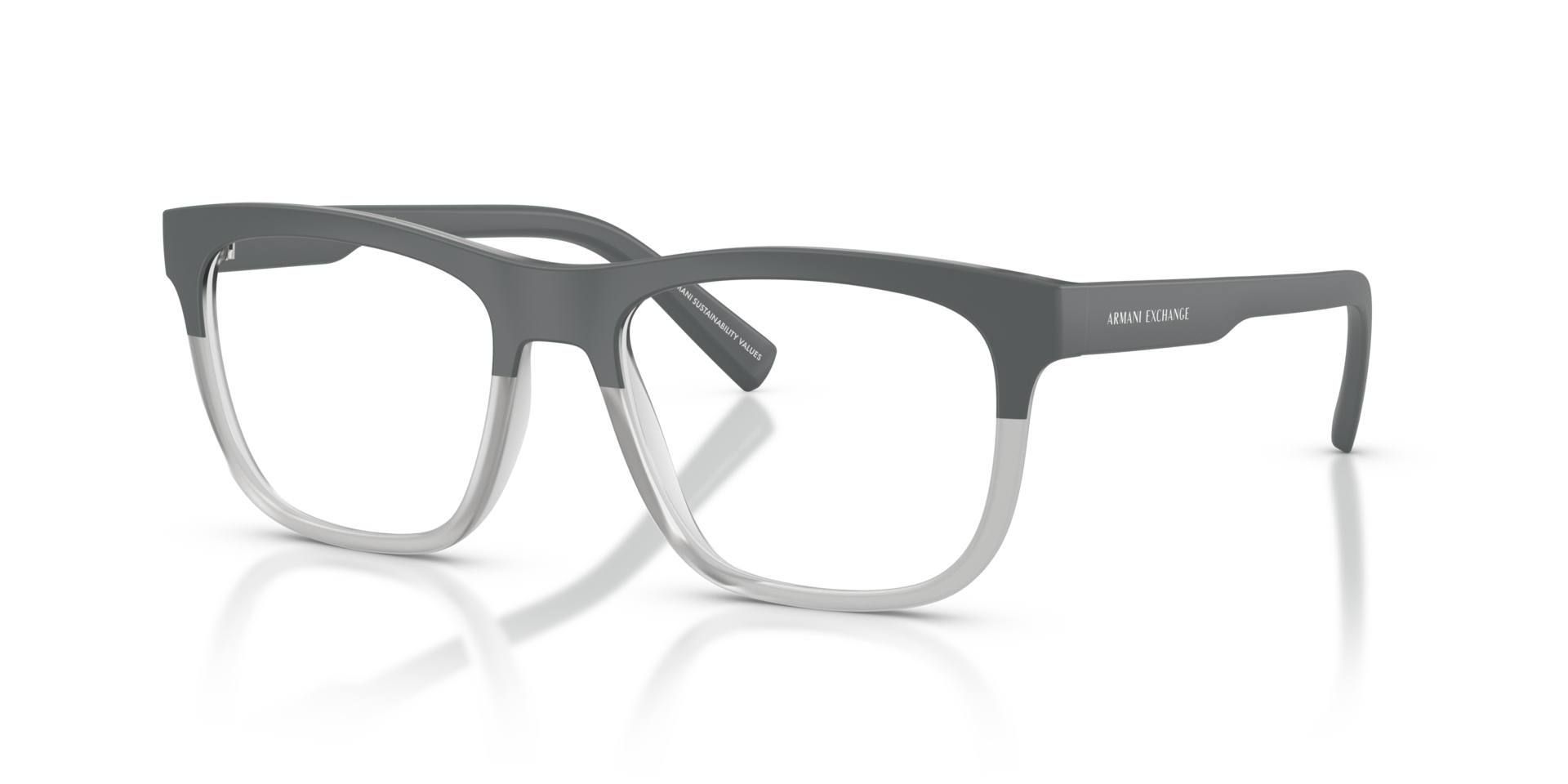 AX3050 Matte Grey & Transparent Grey KunststofEyeglass Frames van B24, Hoekweergave