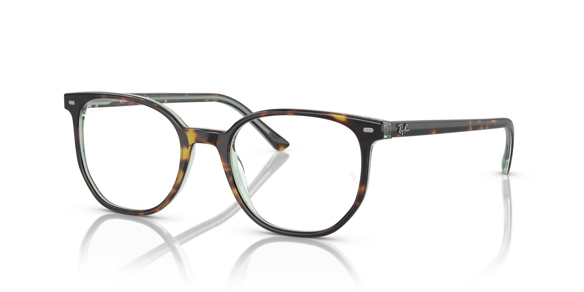 RB5397 Havana op transparant groen AcetaatEyeglass Frames van B24, Hoekweergave