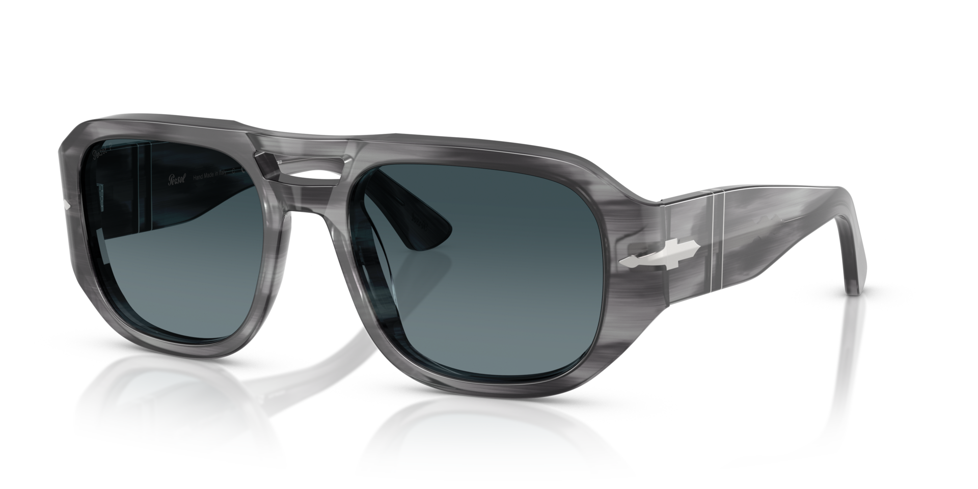 PO3373S Grau gestreift AcetatSunglass Frames von B24, Dreiviertelansicht